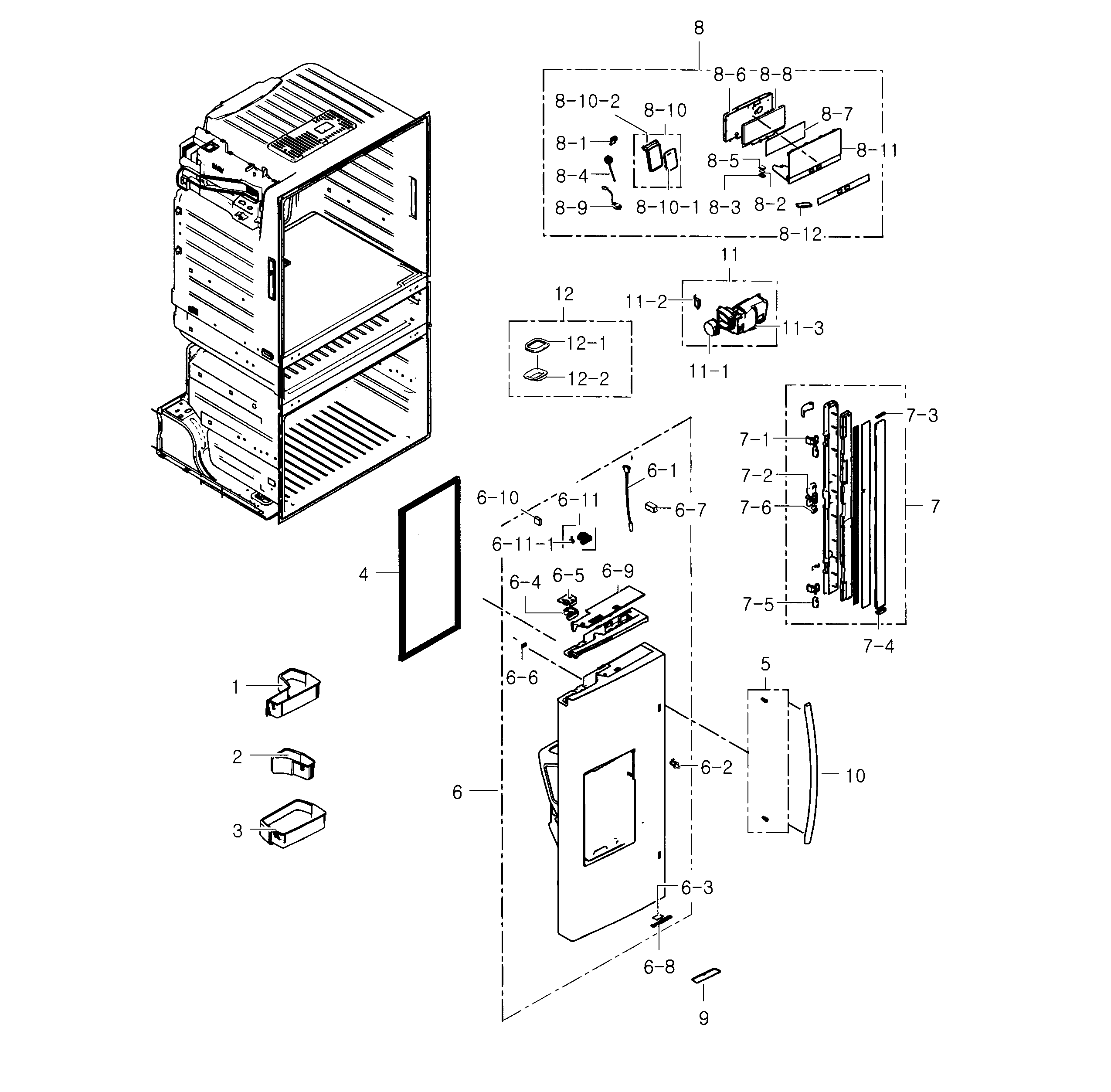 Samsung RF25HMEDBBC/AA-02 refrigerator door l diagram