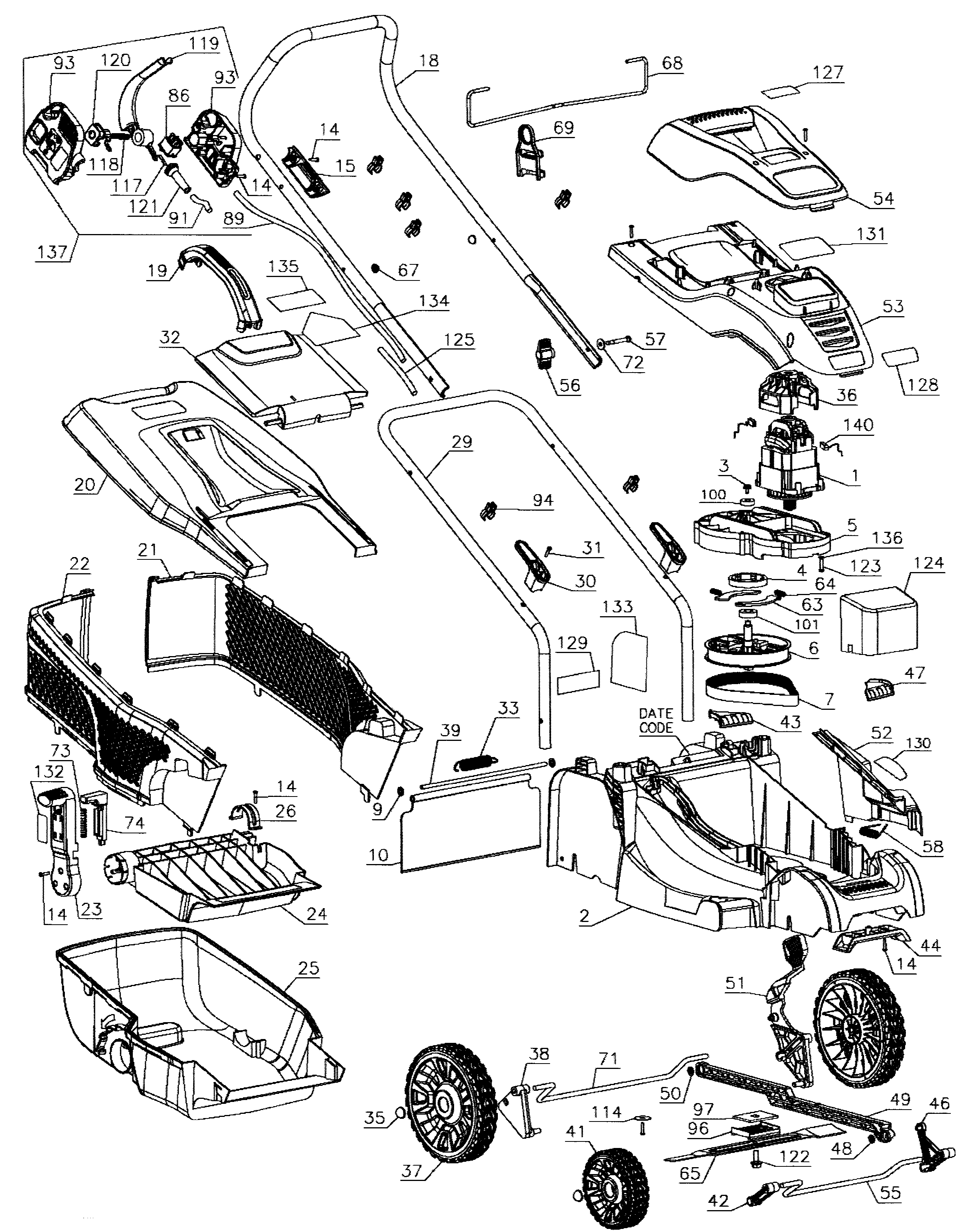 Black & Decker EM1500 TYPE 1 lawn mower diagram
