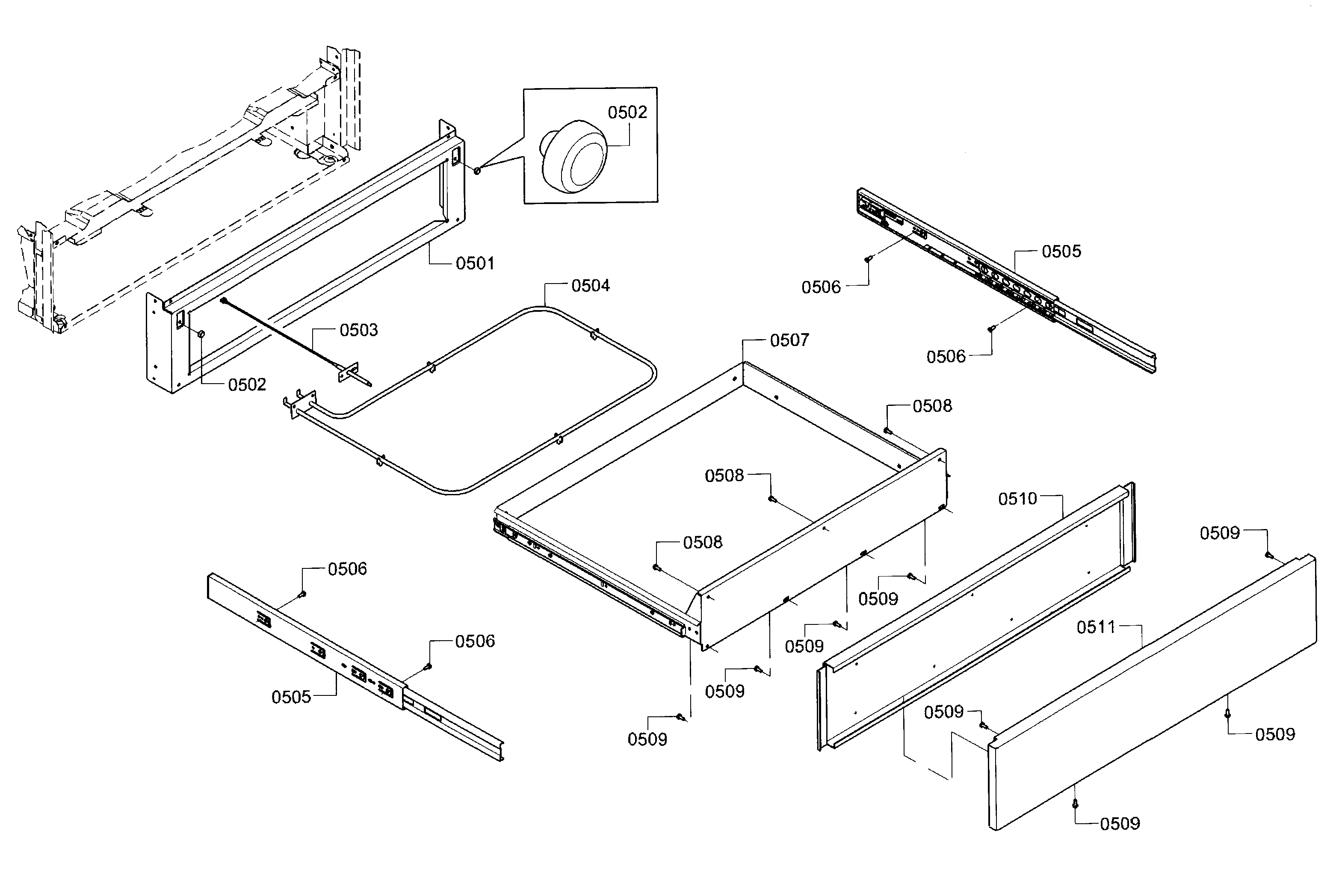 Bosch HEIP054U/02 drawer diagram