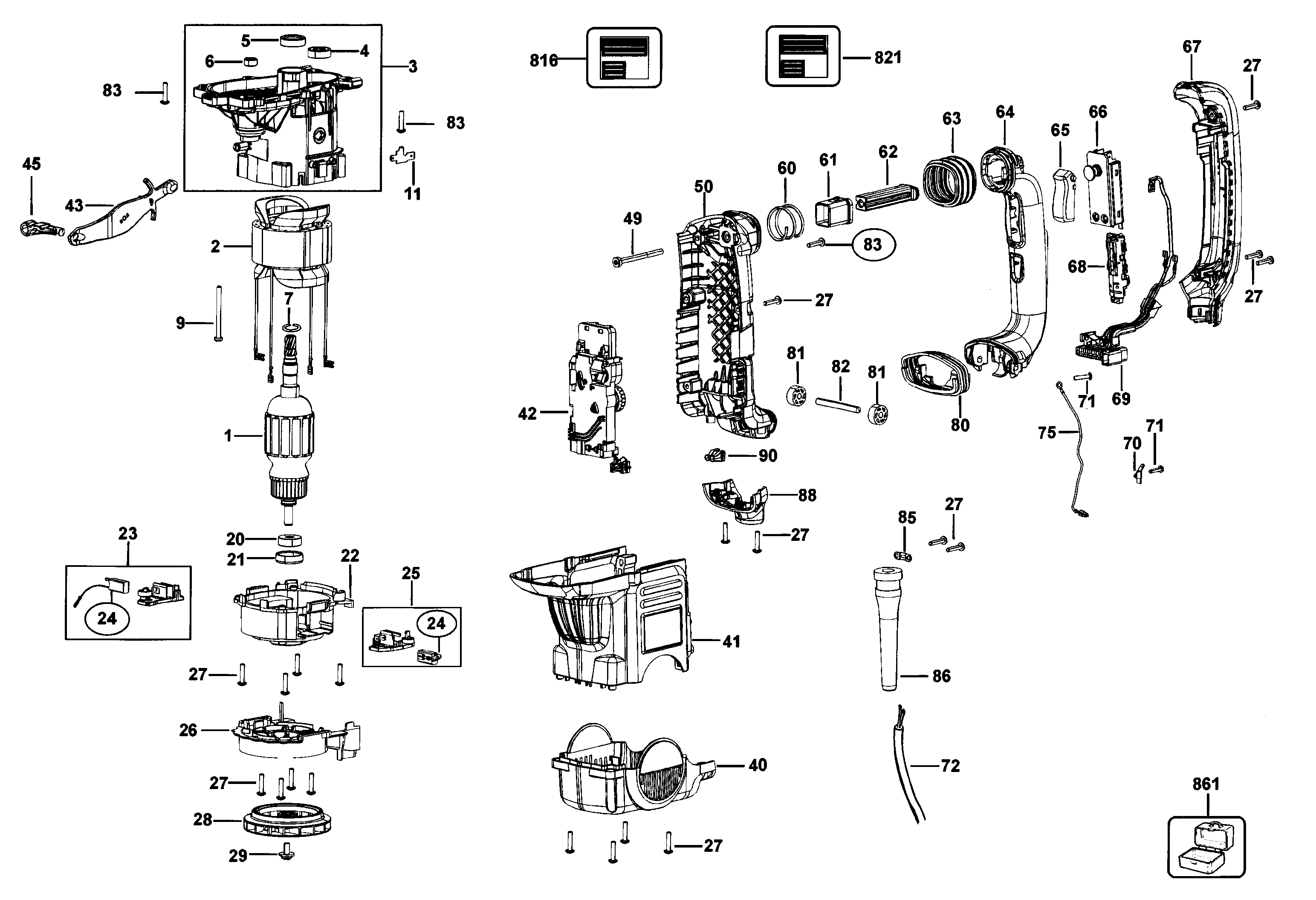 DeWalt D25603K TYPE 1 handle/motor diagram