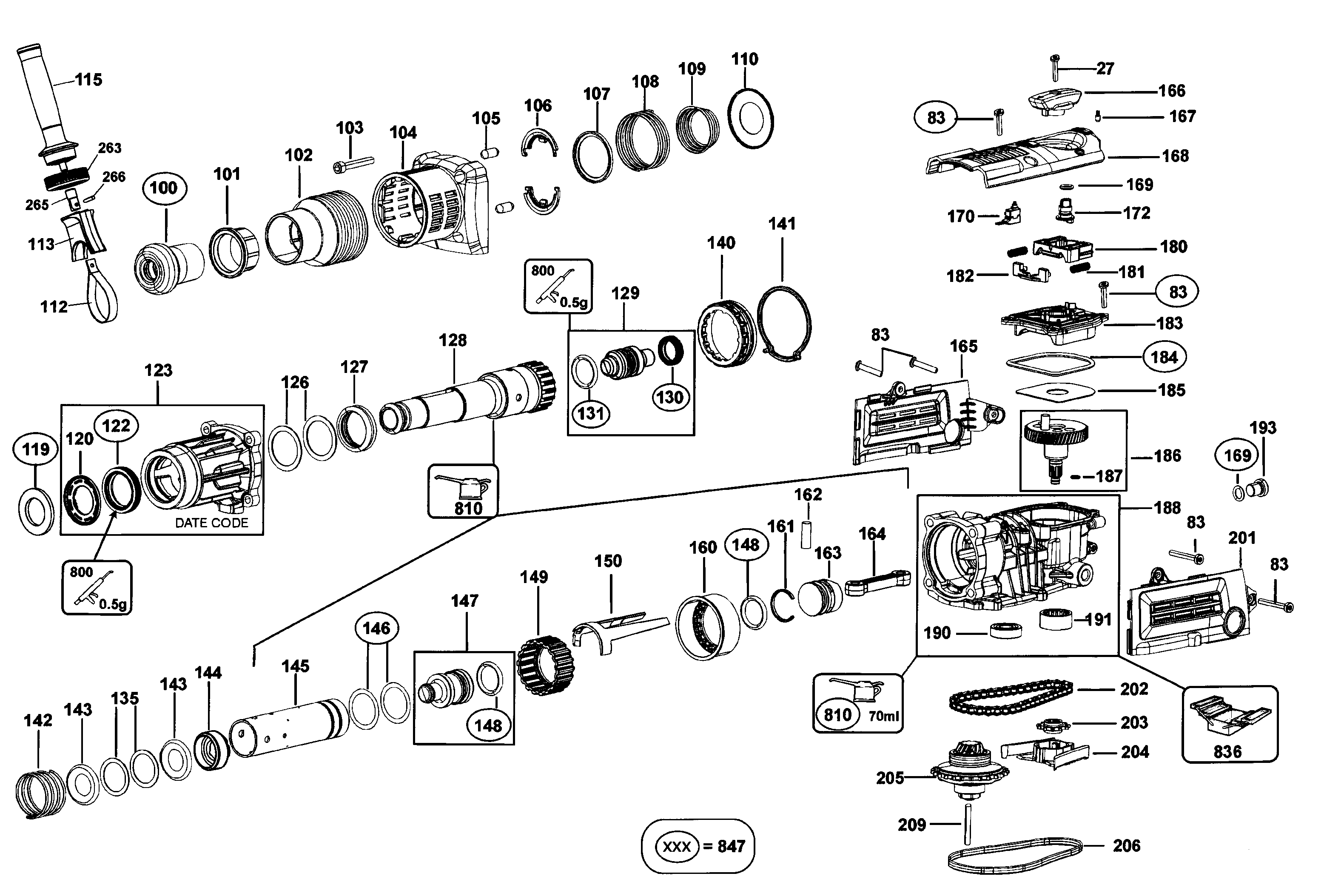 DeWalt D25603K TYPE 1 drill hammer diagram
