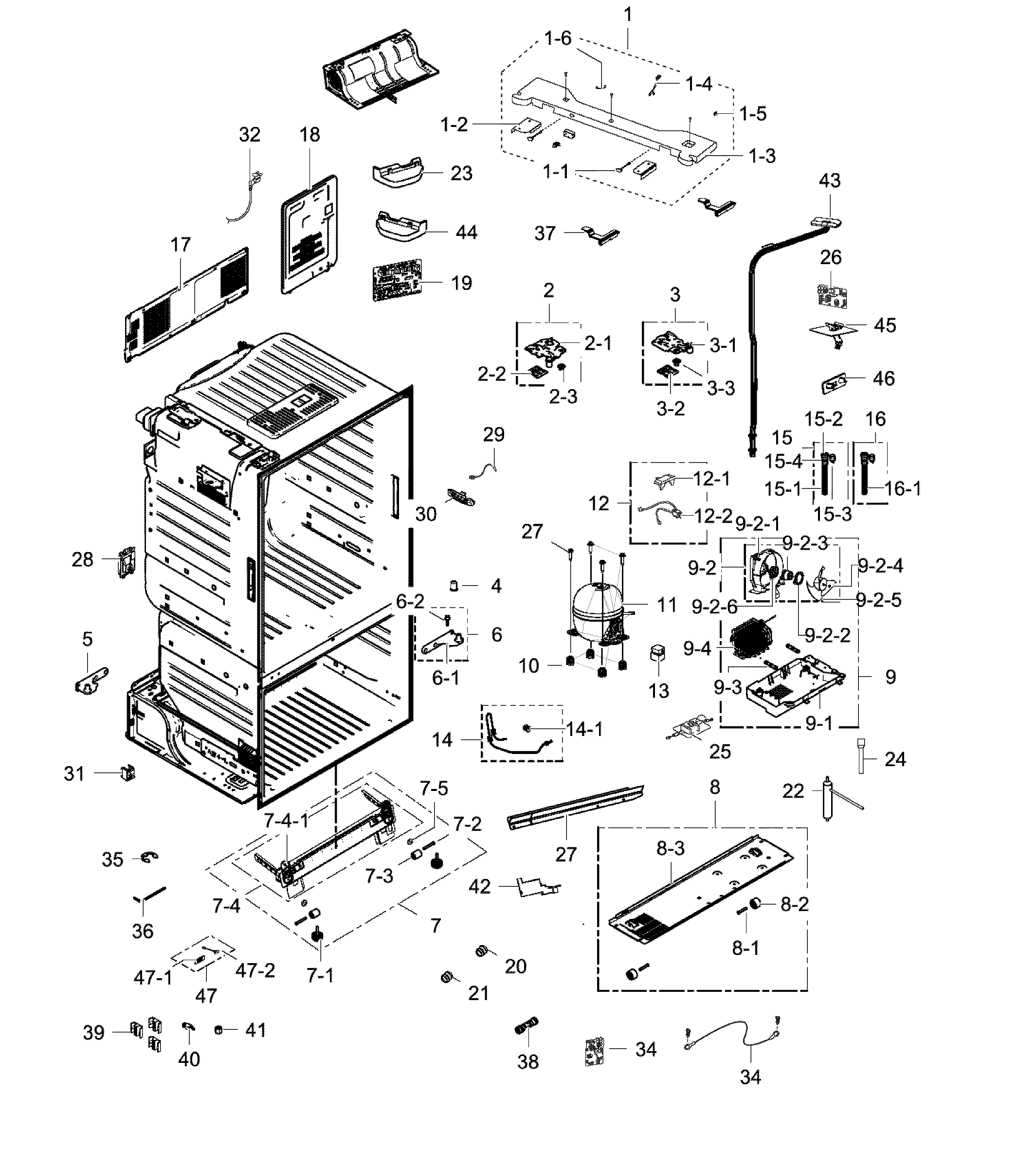 Samsung RF23HCEDBSR/AA-00 cabinet assy diagram