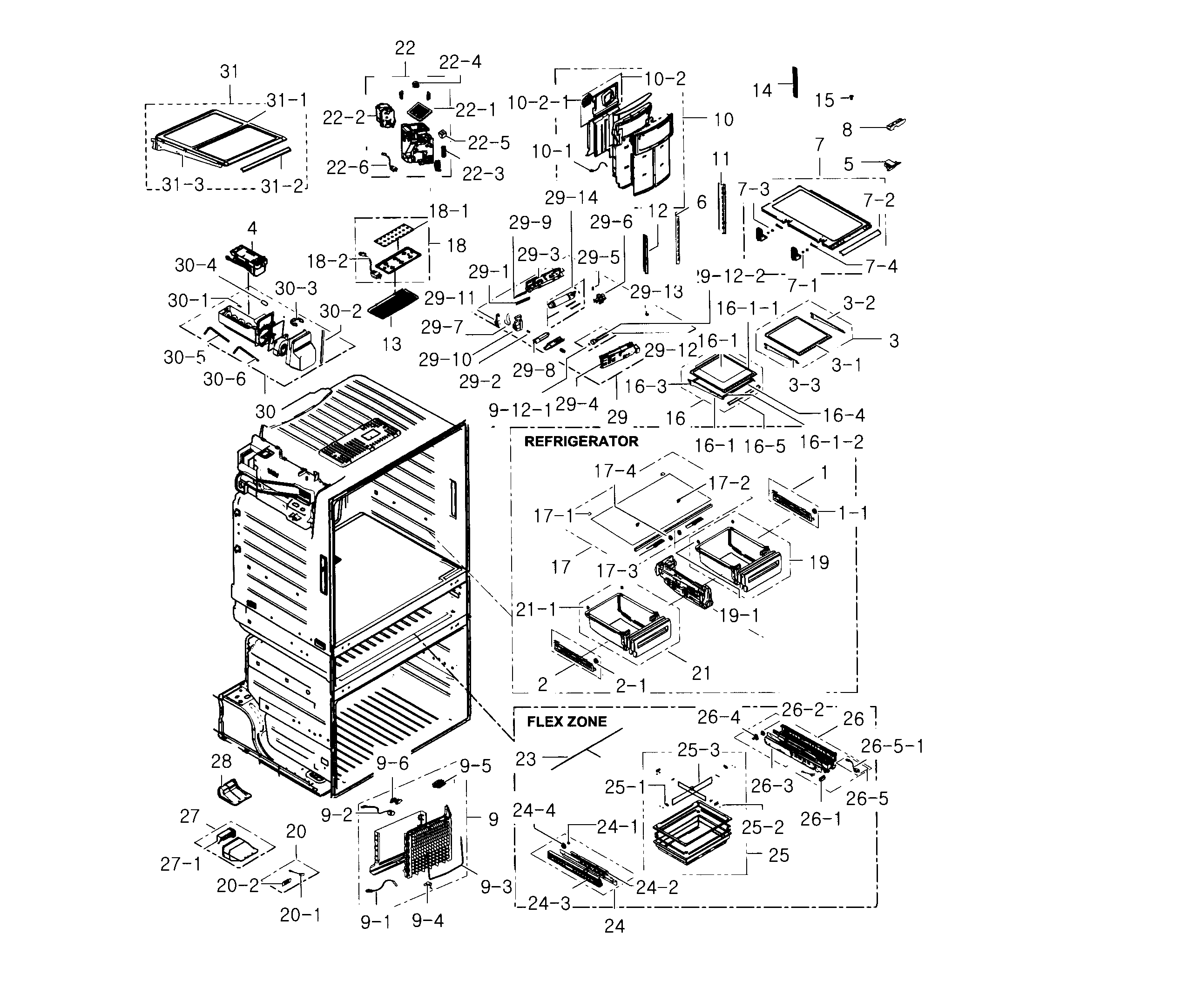 Samsung RF25HMEDBBC/AA-03 fridge / icemaker diagram
