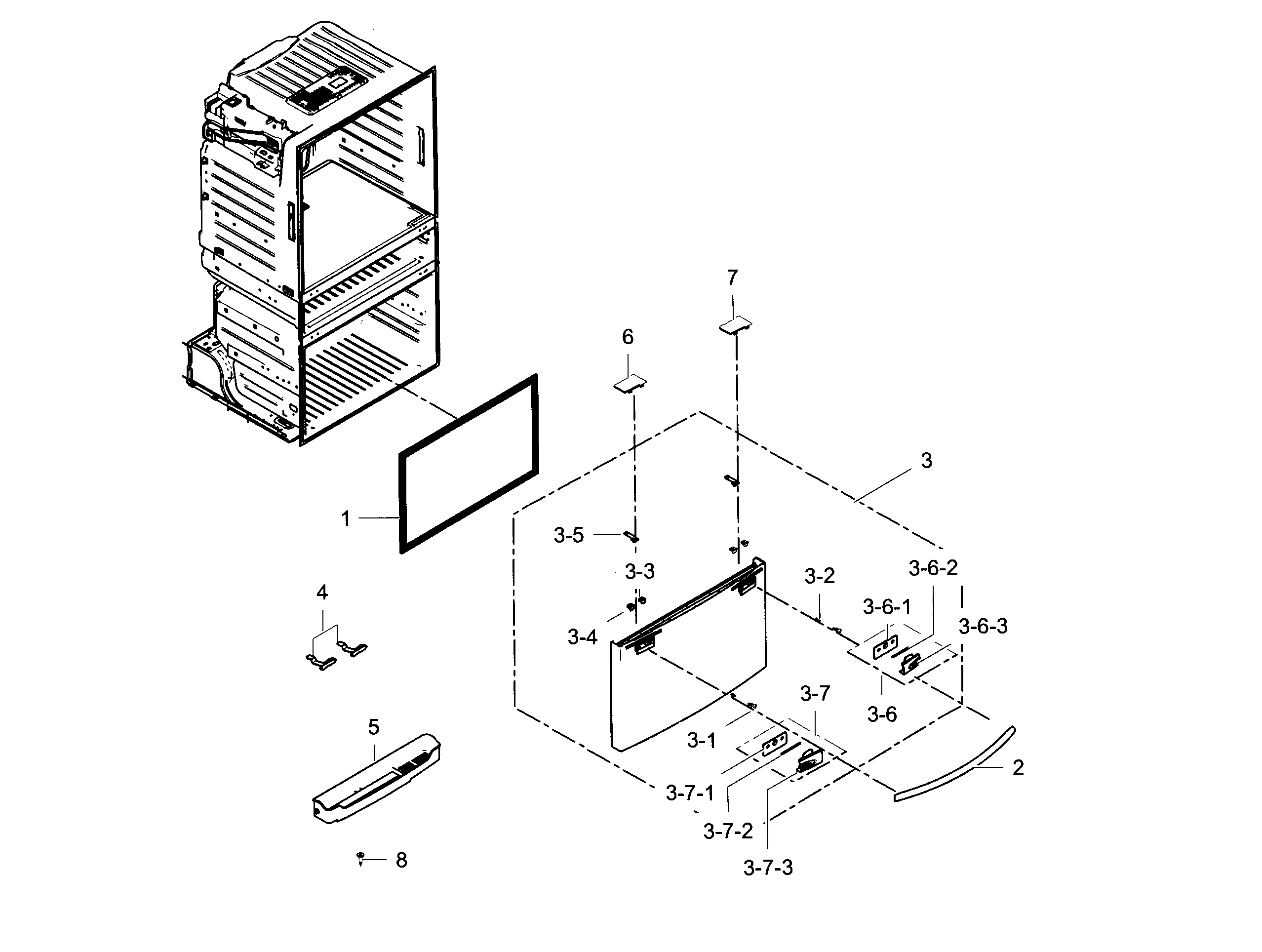 Samsung RF25HMEDBBC/AA-03 freezer door diagram