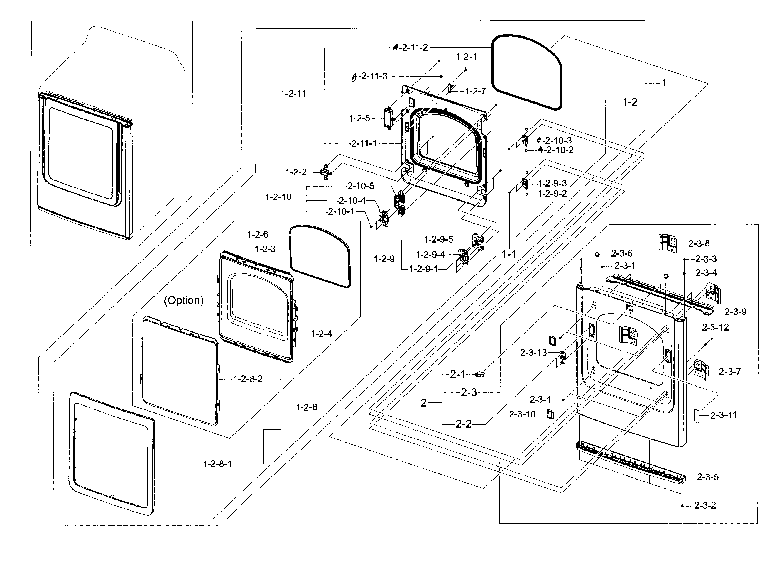 Samsung DV48J7700EW/A2-00 frame front & door diagram