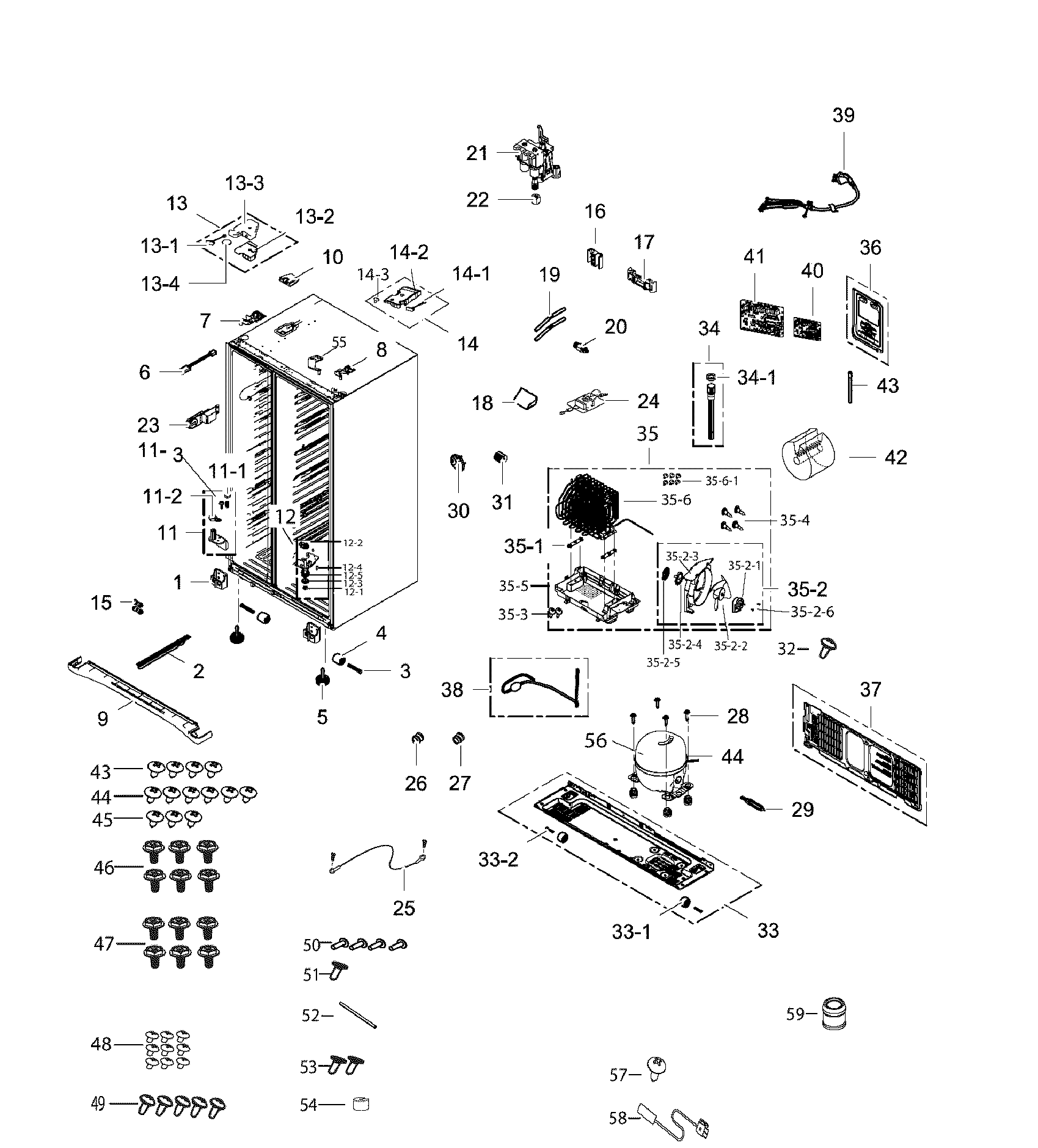 Samsung RH25H5611WW/AA-00 cabinet diagram