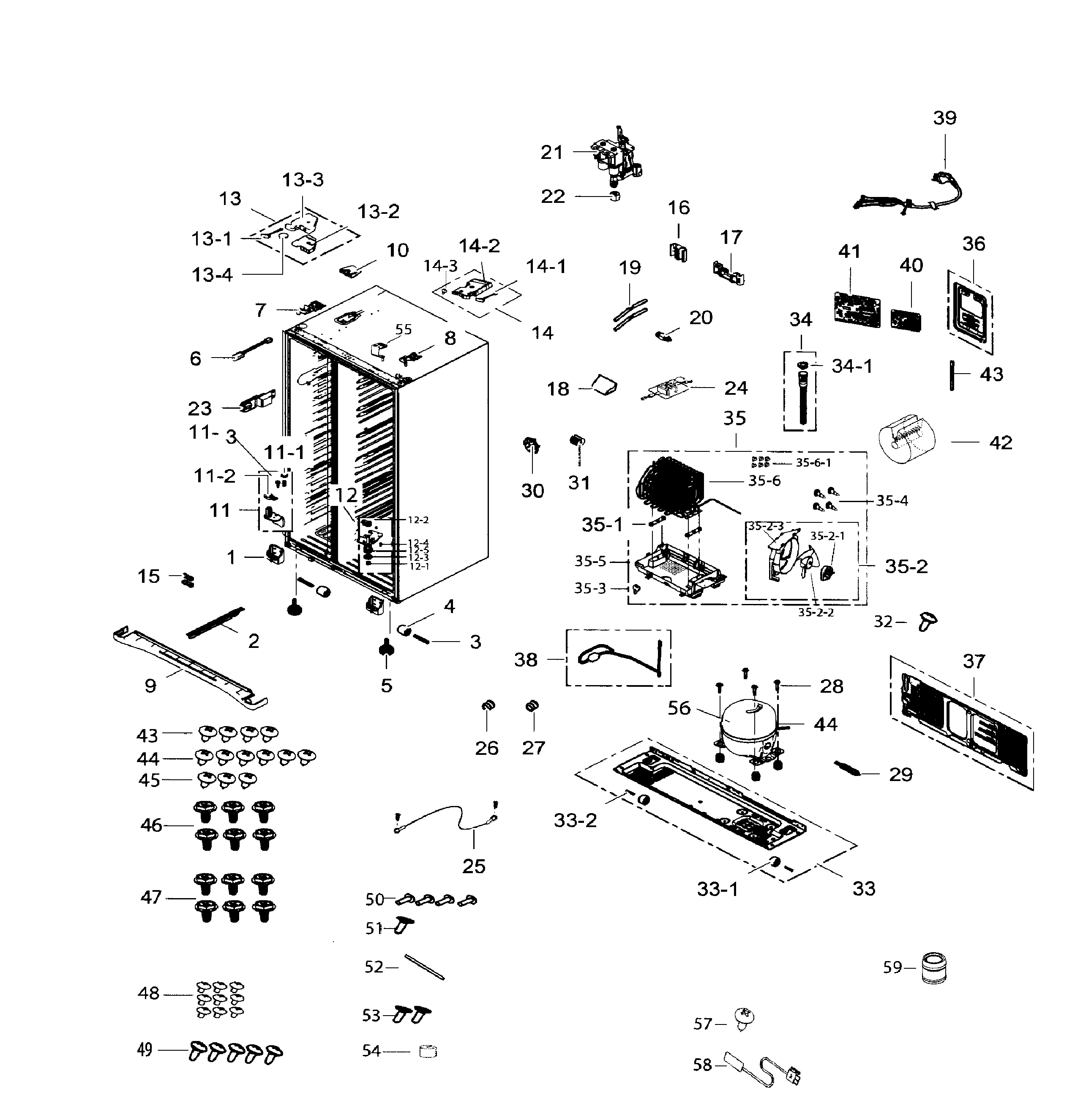 Samsung RH25H5611WW/AA-01 cabinet diagram