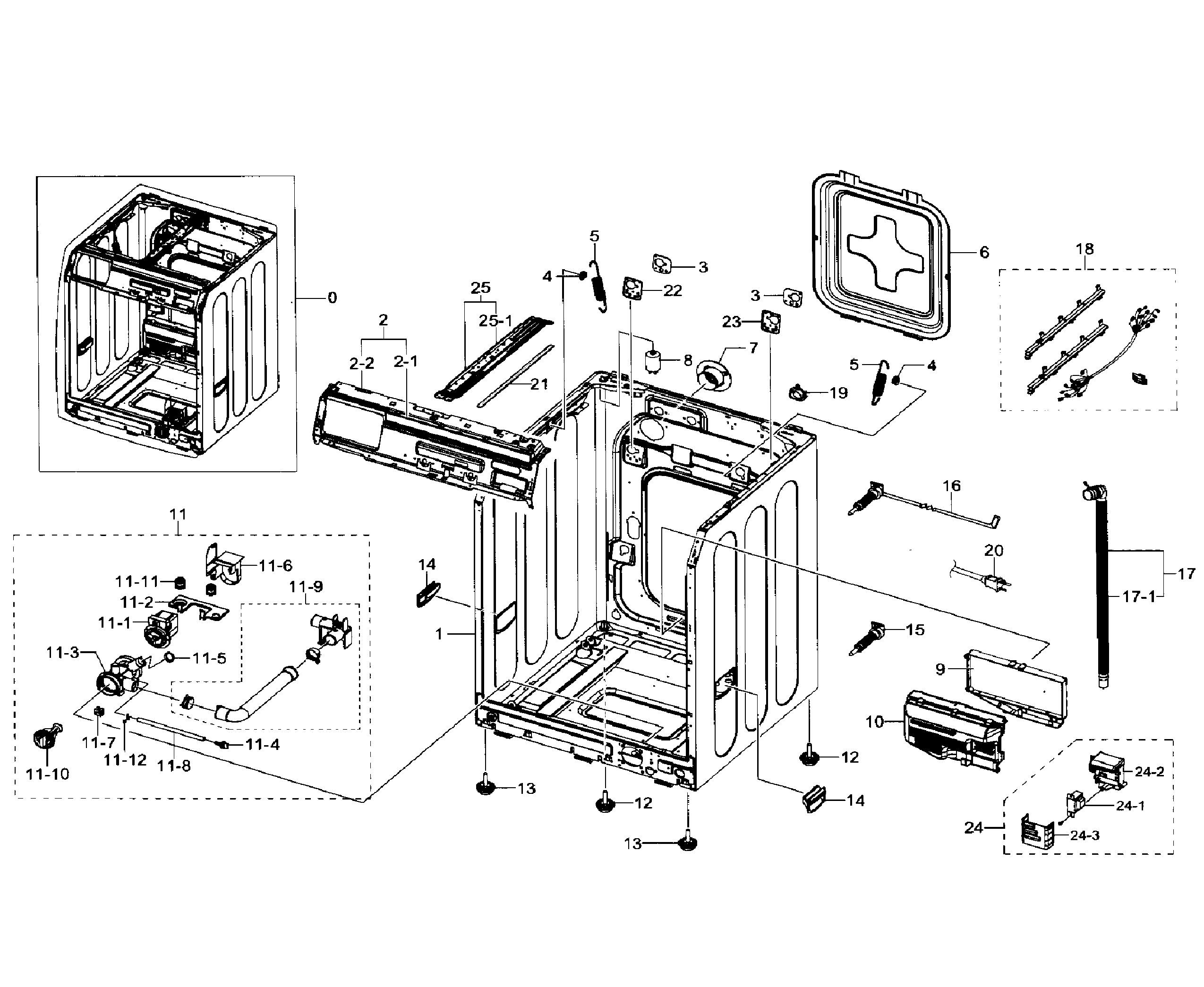Samsung WF330ANB/XAA-02 frame & cover parts diagram