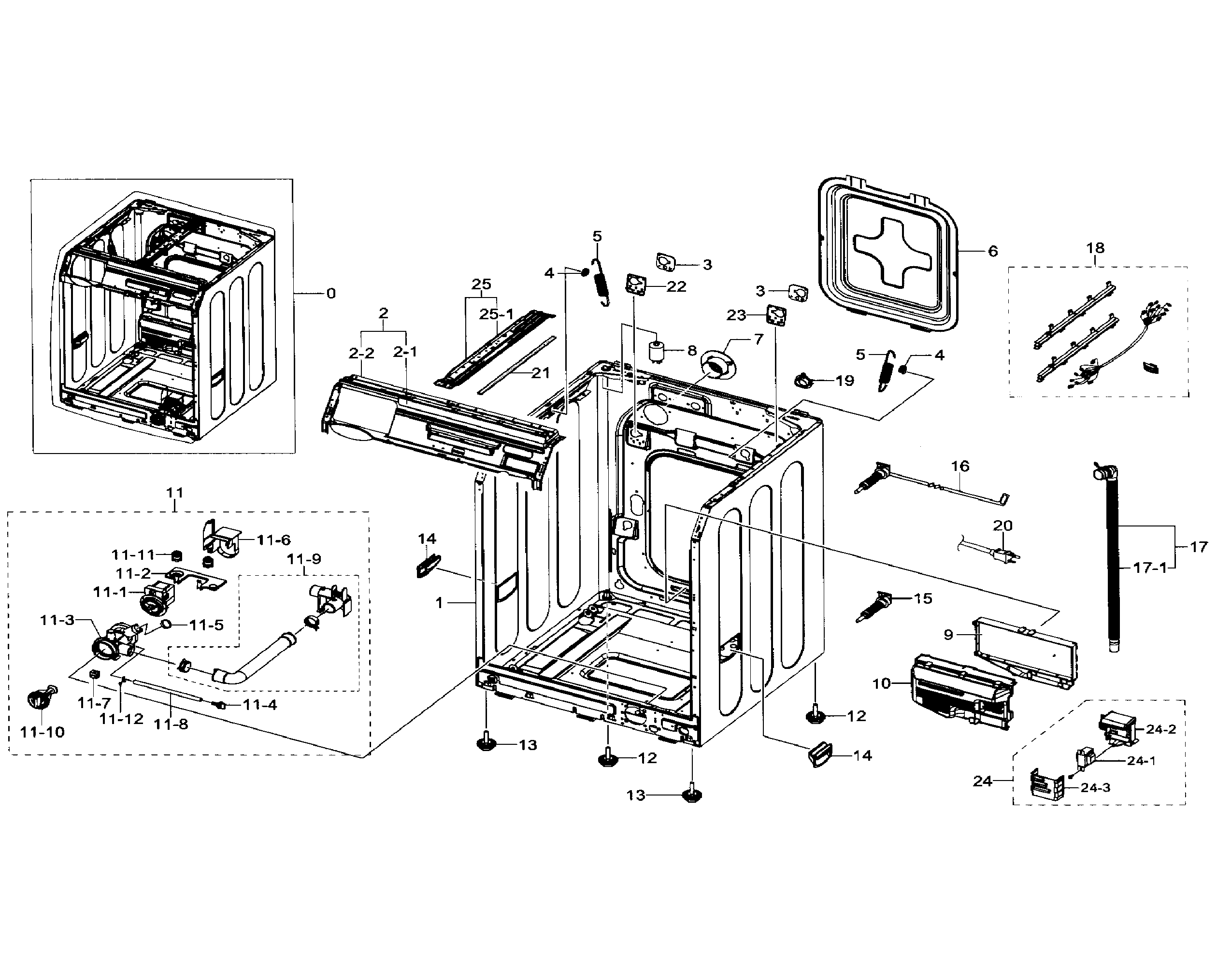 Samsung WF330ANW/XAA-01 frame & cover parts diagram