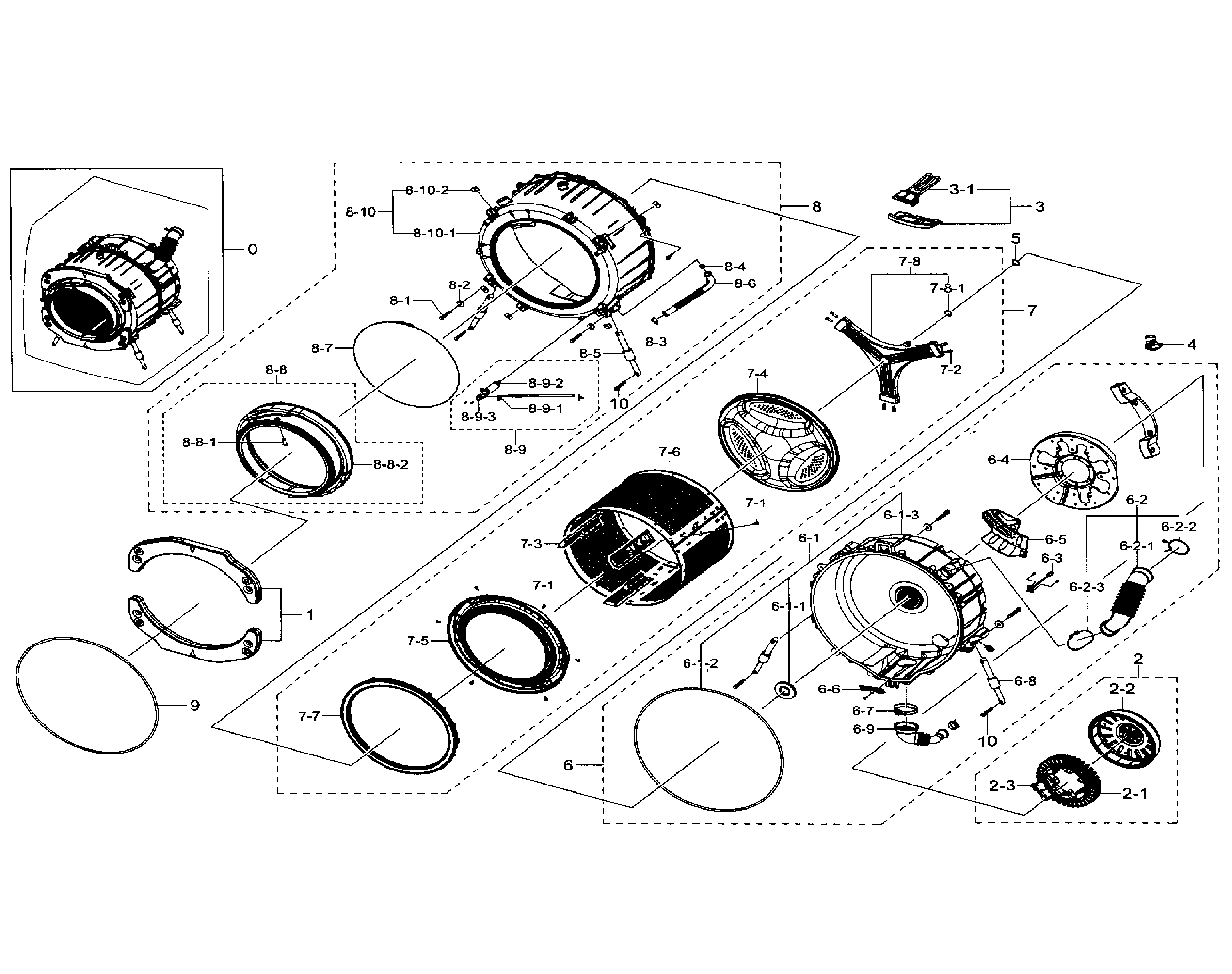 Samsung WF330ANW/XAA-01 tub & drum diagram