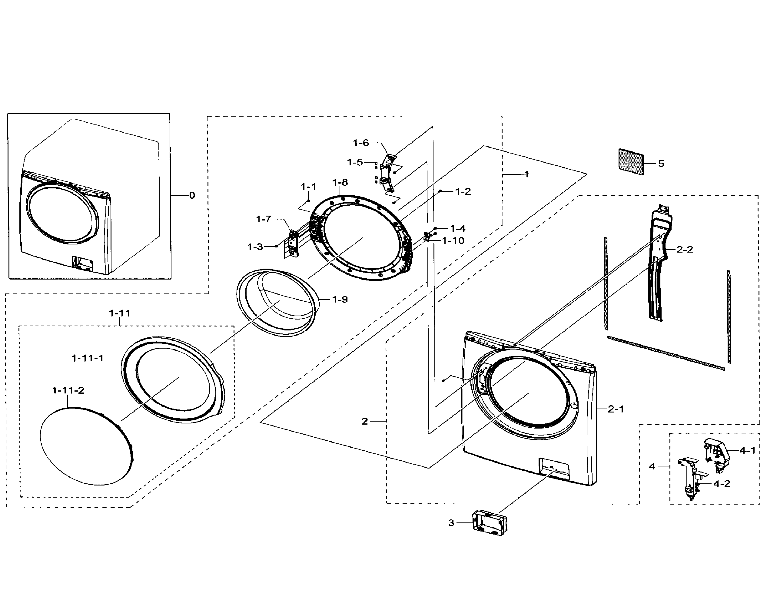 Samsung WF330ANW/XAA-03 frame front & door diagram