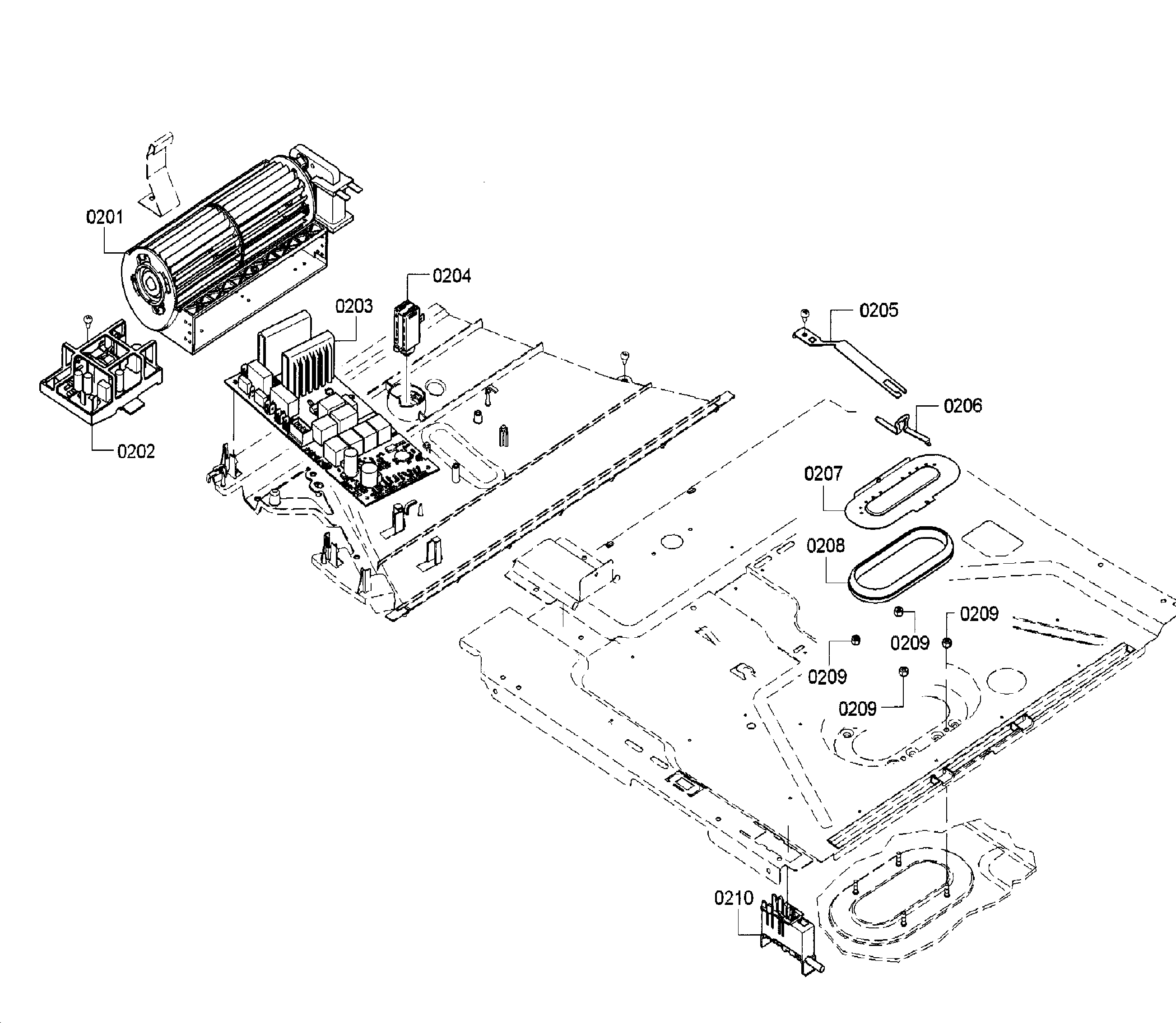 Bosch HSLP451UC/01 vent & pcb assy diagram