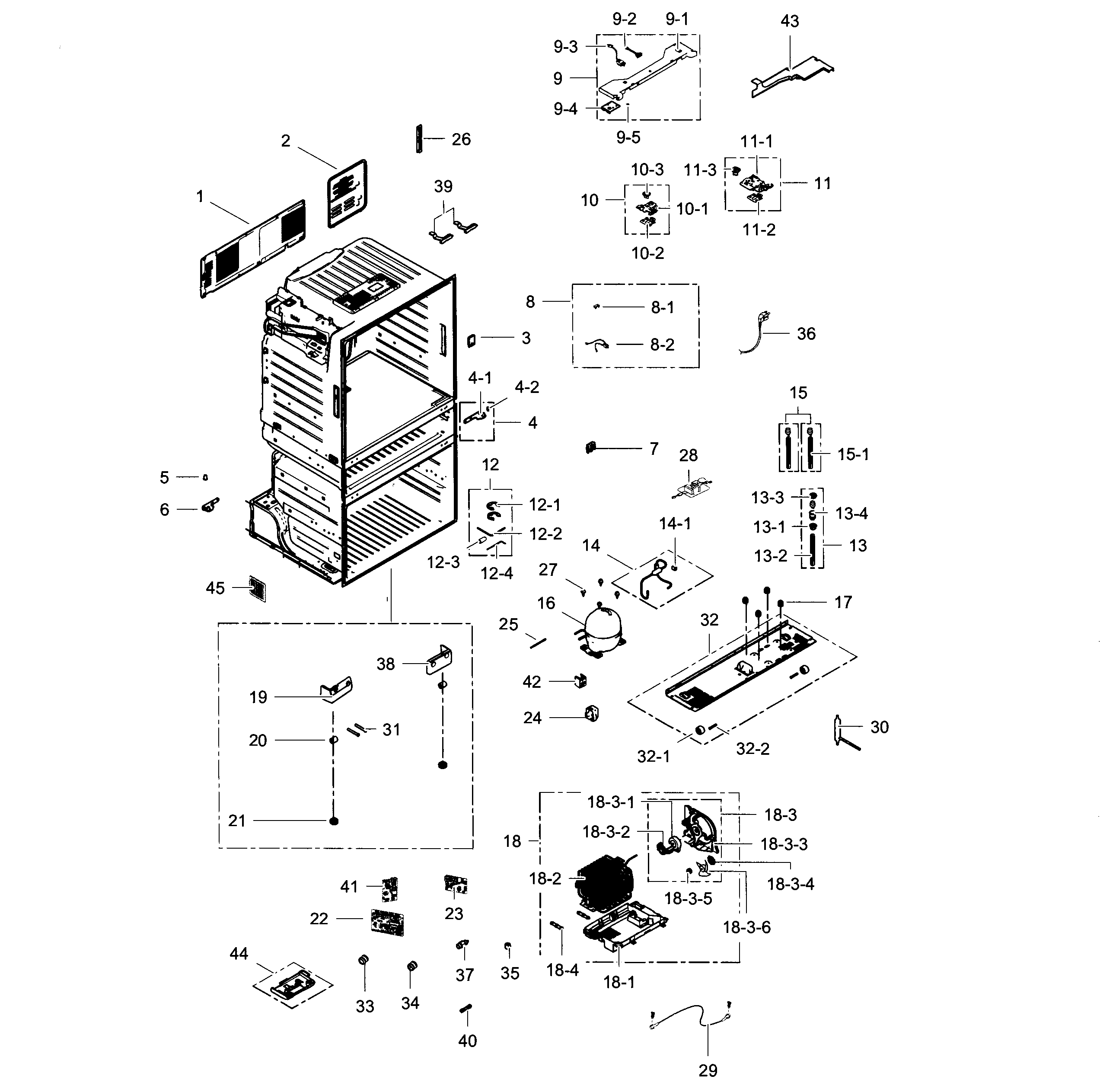 Samsung RF28HMEDBWW/AA-02 cabinet diagram