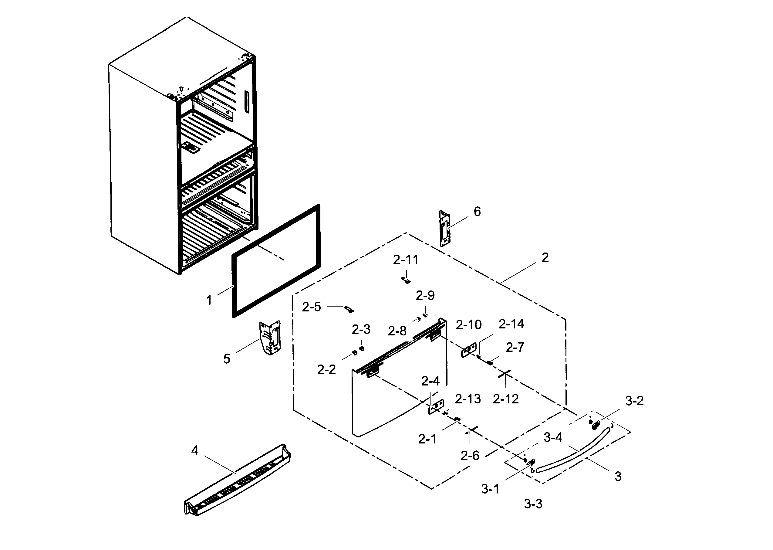 Samsung RF28HMEDBWW/AA-02 freezer door diagram