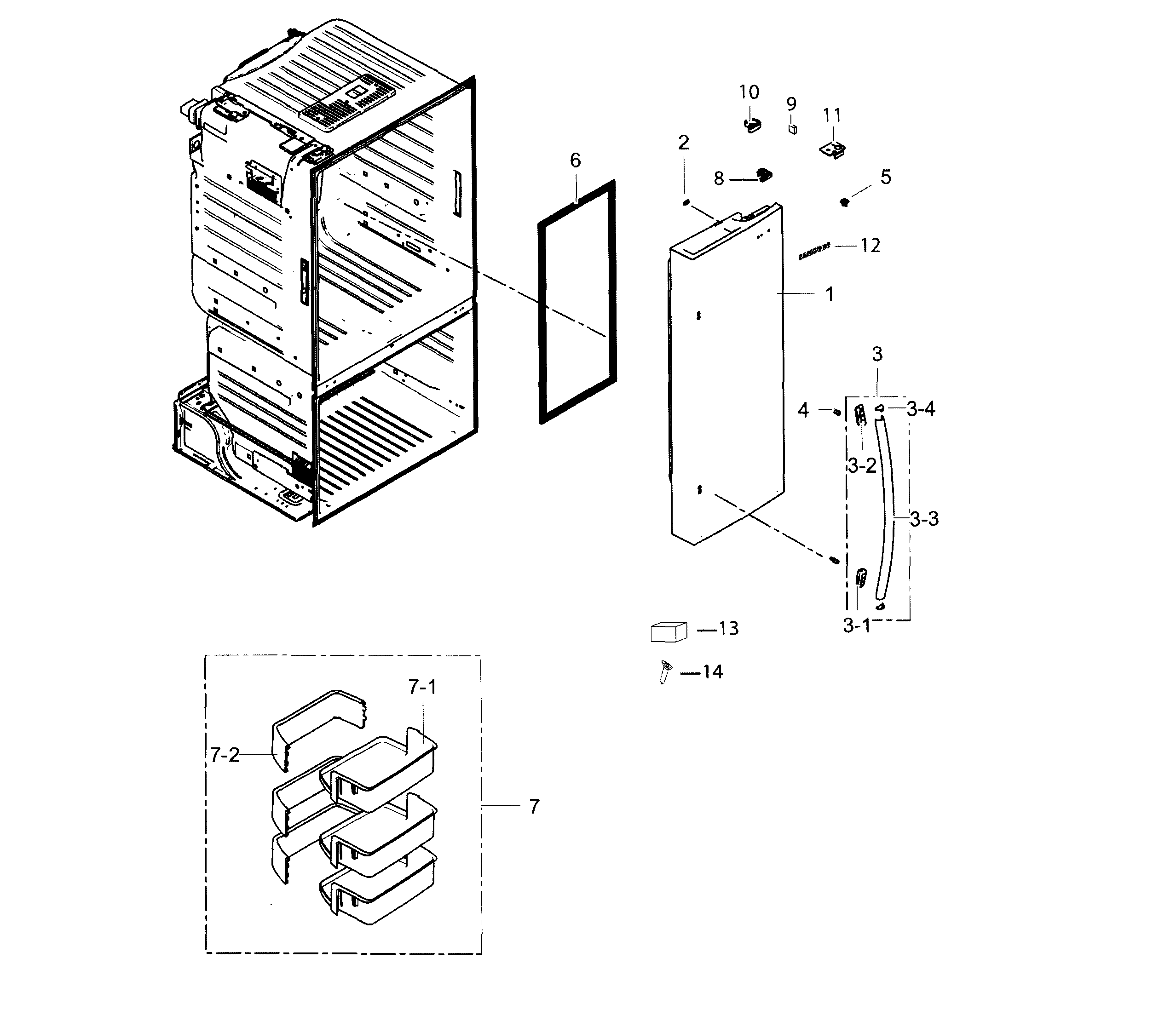 Samsung RF263TEAEBC/AA-00 door right diagram