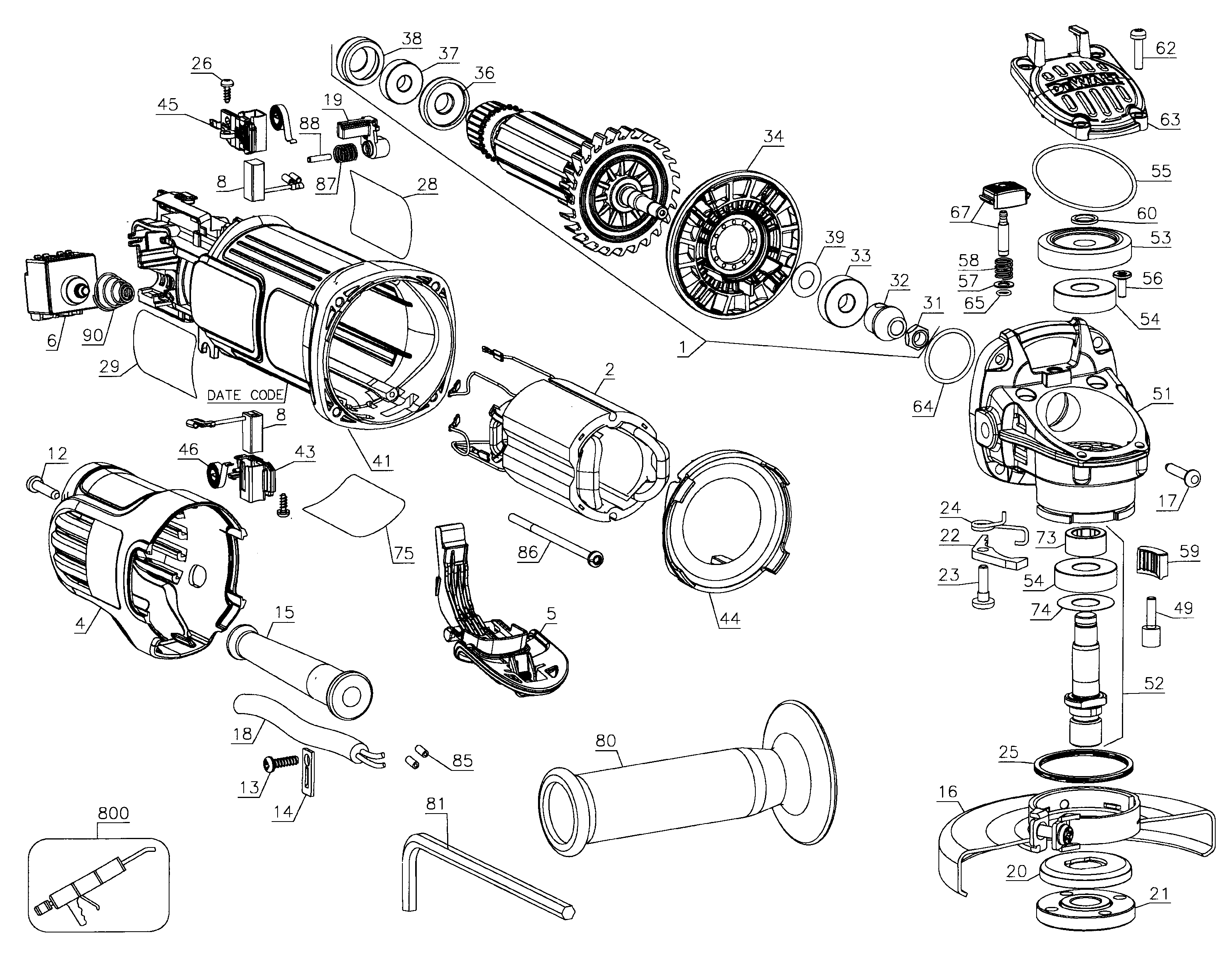 DeWalt DWE4012 TYPE 1 grinder assy diagram