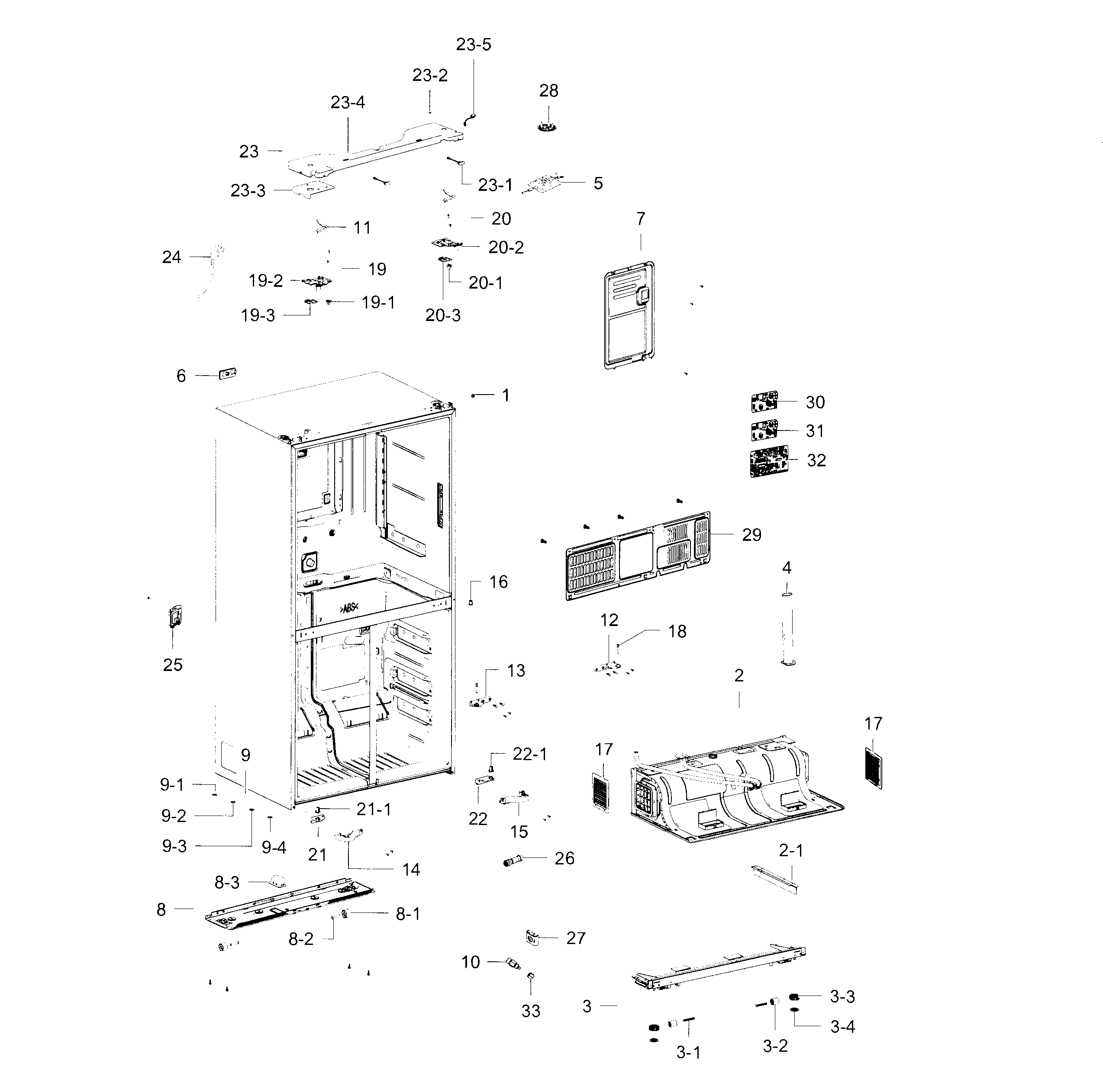 Samsung RF23J9011SR/AA-00 cabinet diagram