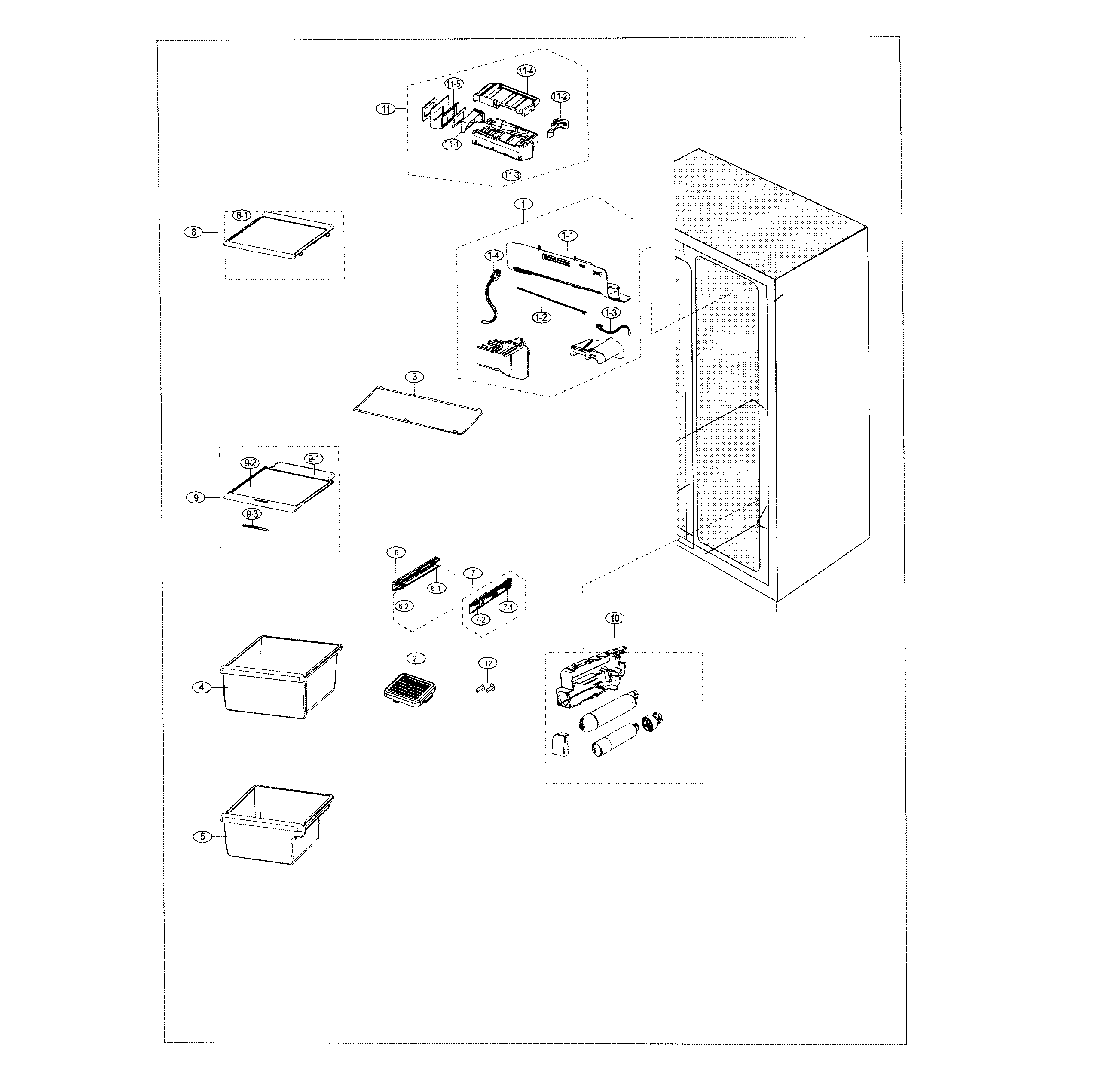 Samsung RS25J500DWW/AA-00 refrigerator diagram