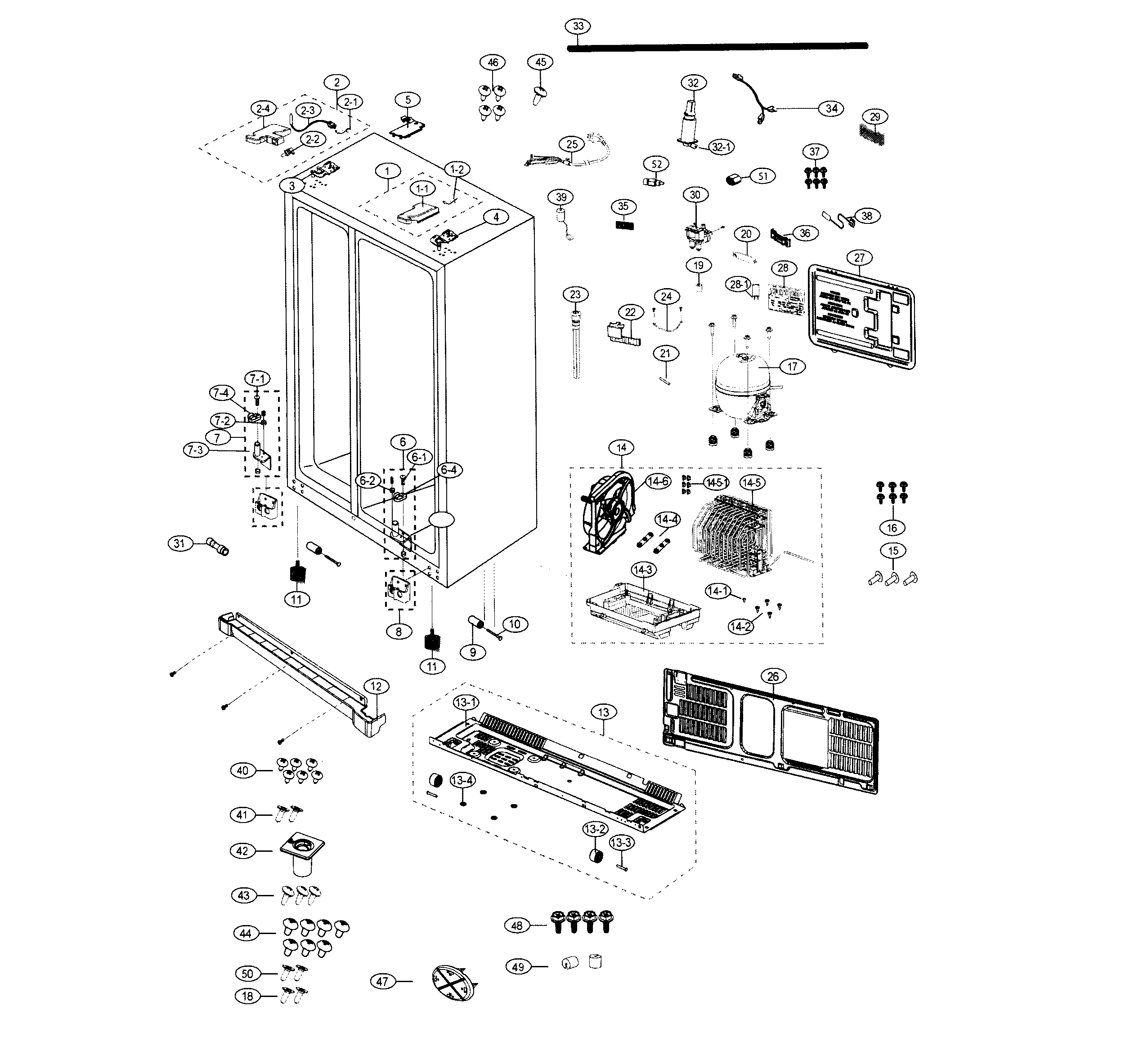 Samsung RS25J500DWW/AA-00 cabinet diagram