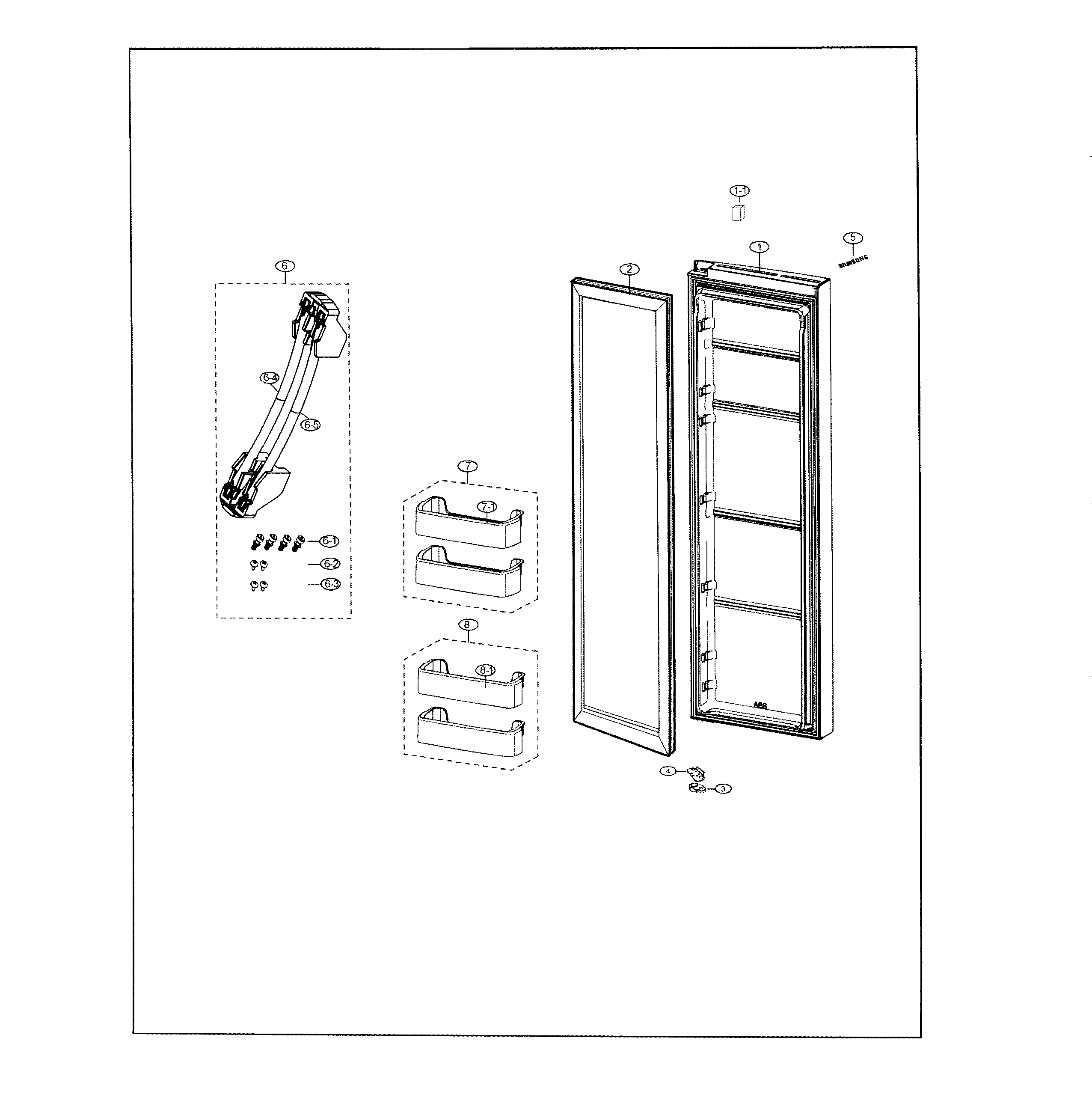 Samsung RS25J500DWW/AA-00 fridge door diagram