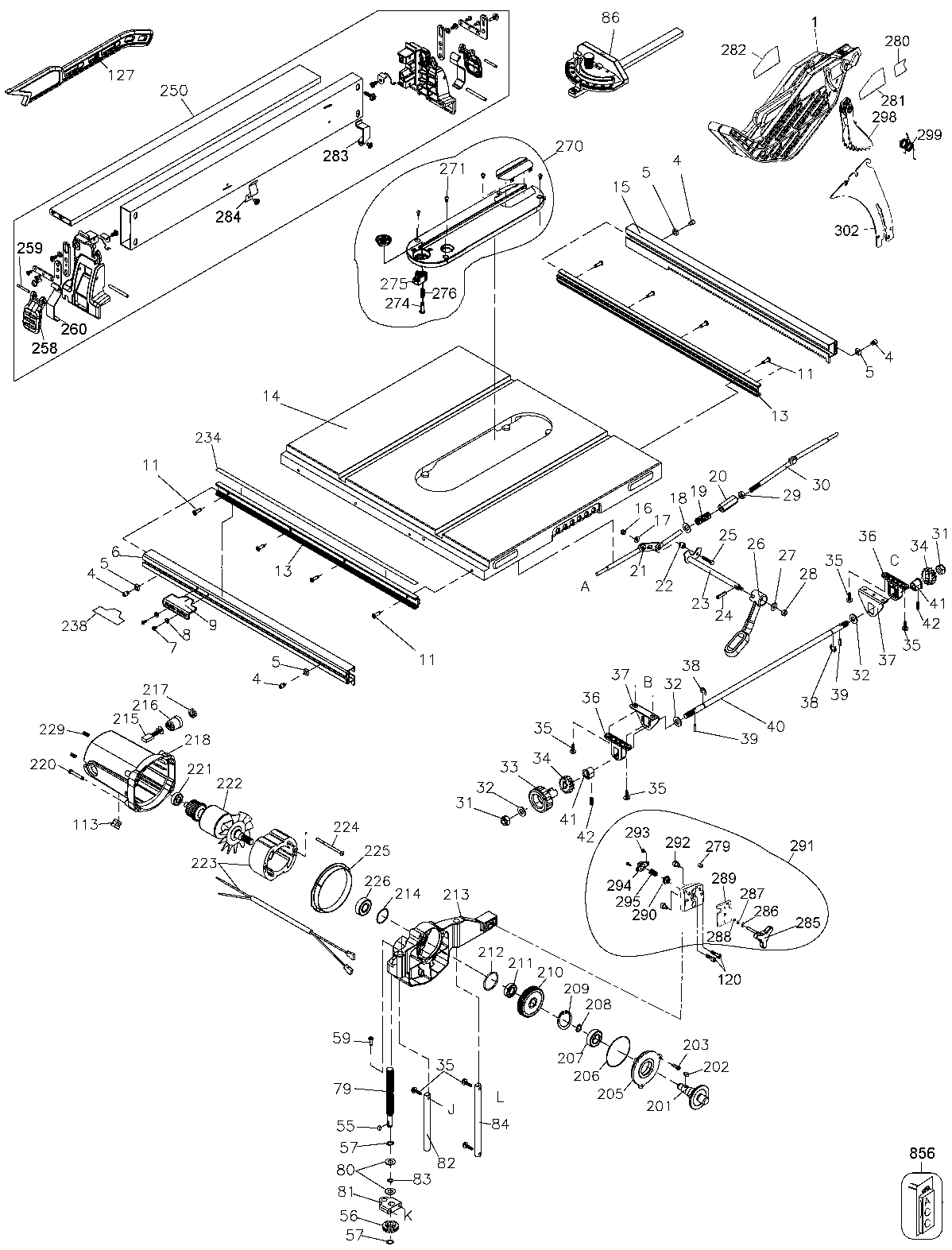 DeWalt DWE7480 TYPE 20 saw asy diagram