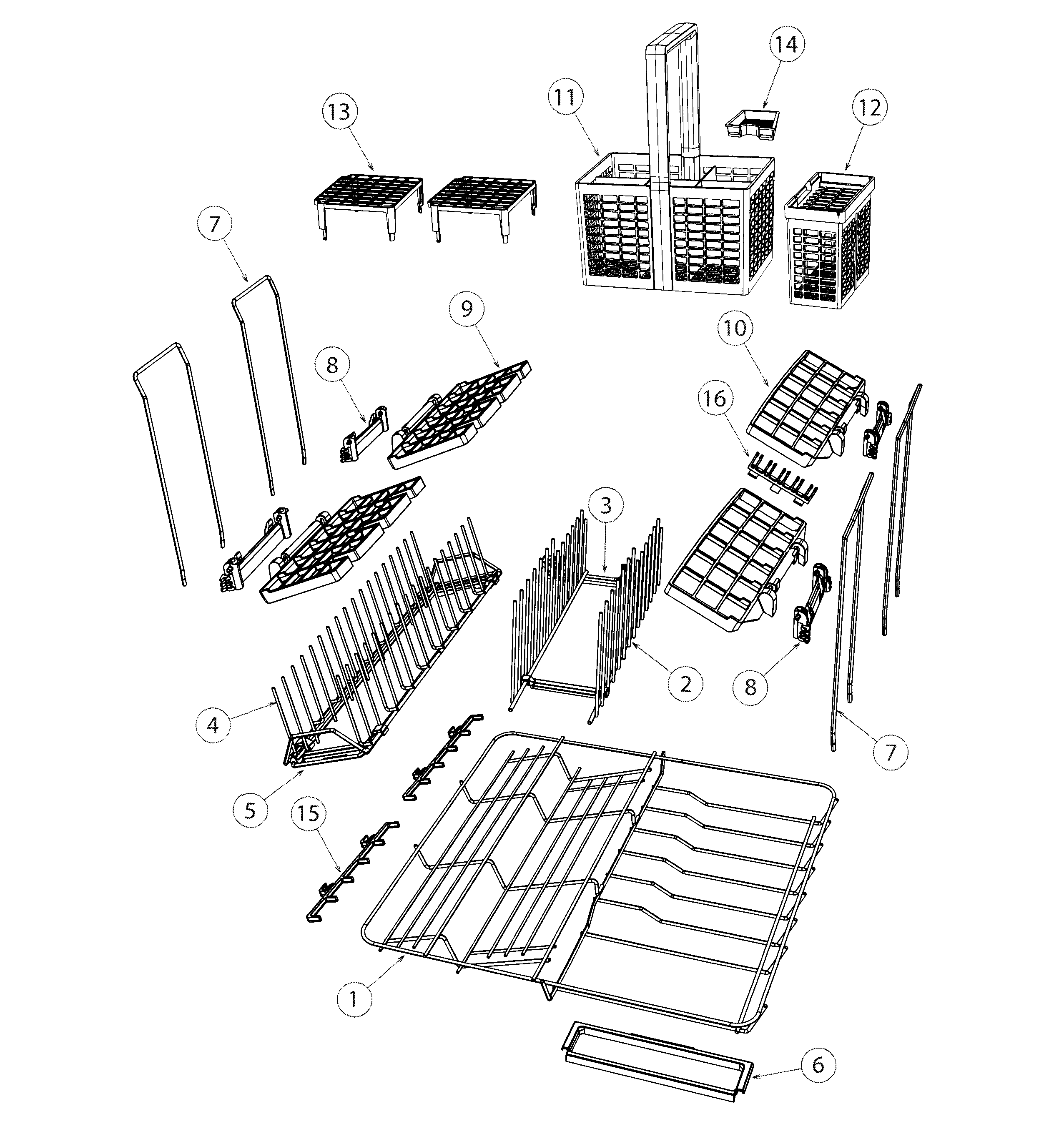 Fisher & Paykel DD24DCTX7-84679-B basket & racks diagram