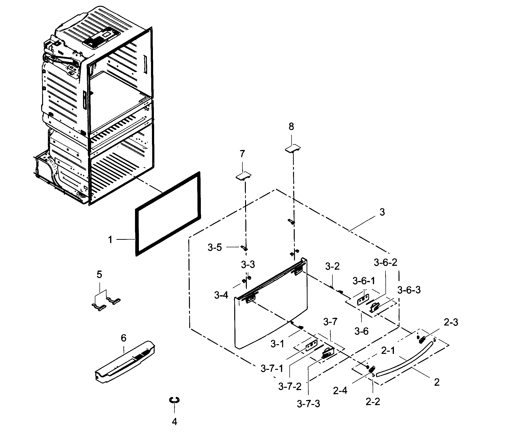 Samsung RF25HMEDBSR/AA-01 freezer door diagram