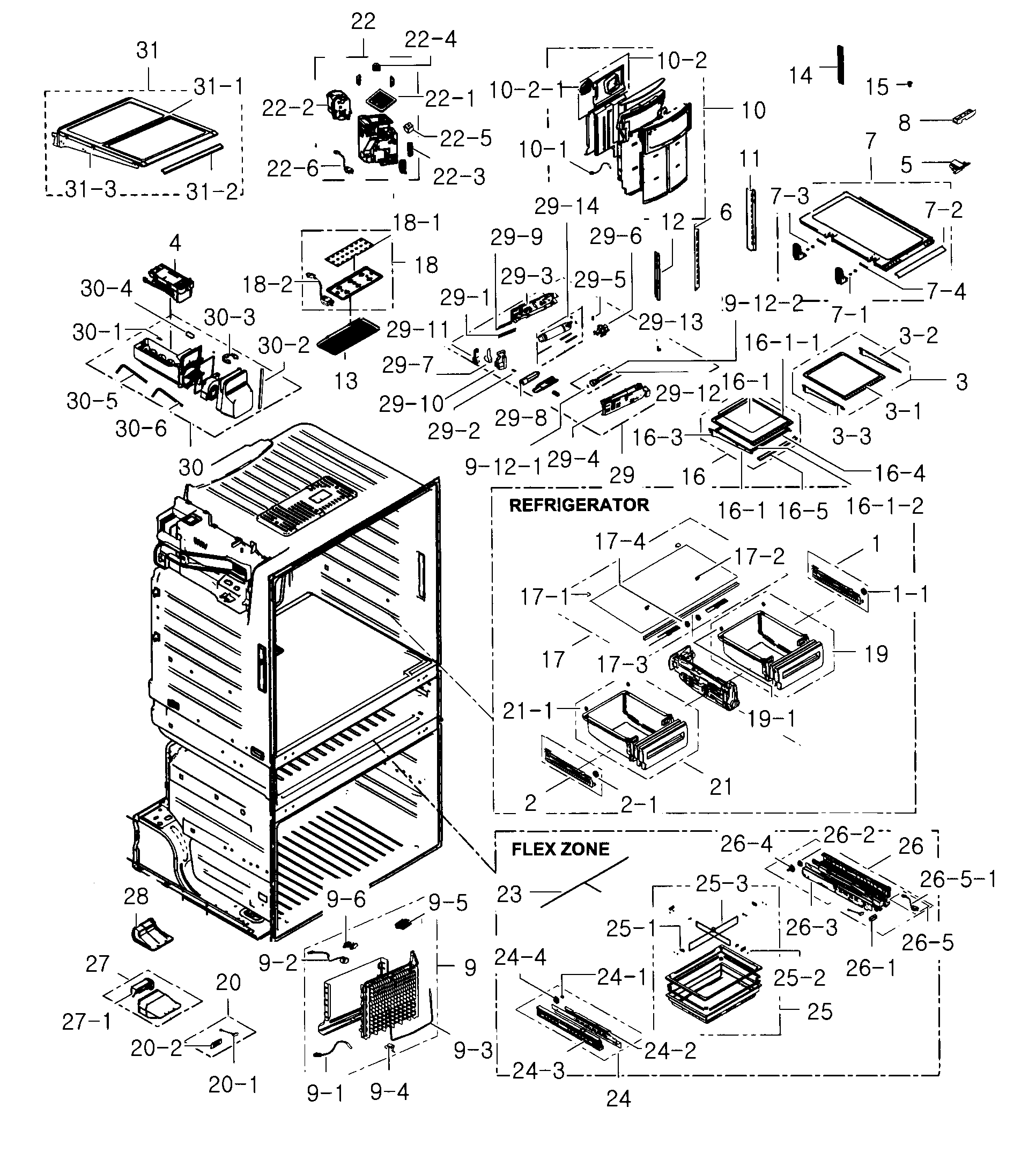 Samsung RF25HMEDBWW/AA-01 refrigerator / icemaker diagram