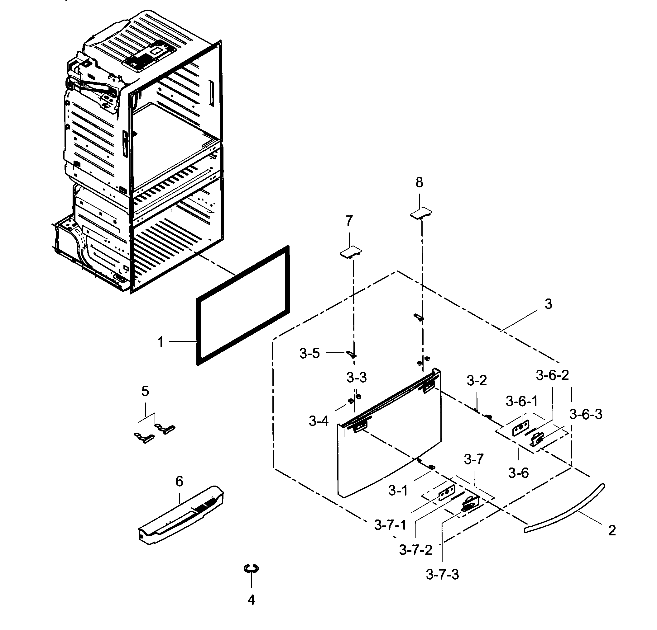 Samsung RF25HMEDBWW/AA-01 freezer door diagram