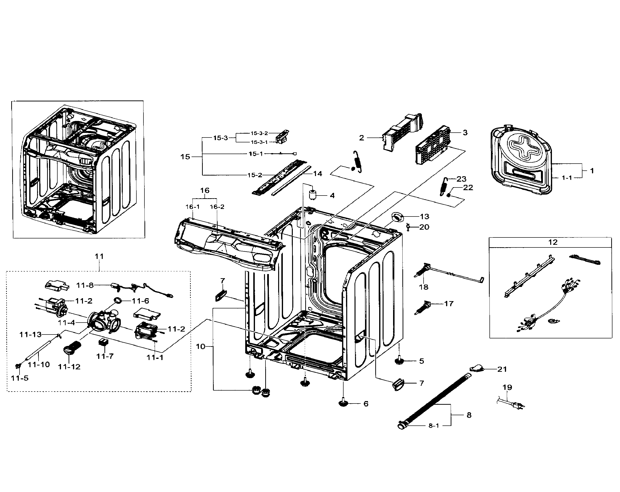 Samsung WF511ABW/XAA-01 frame & cover diagram
