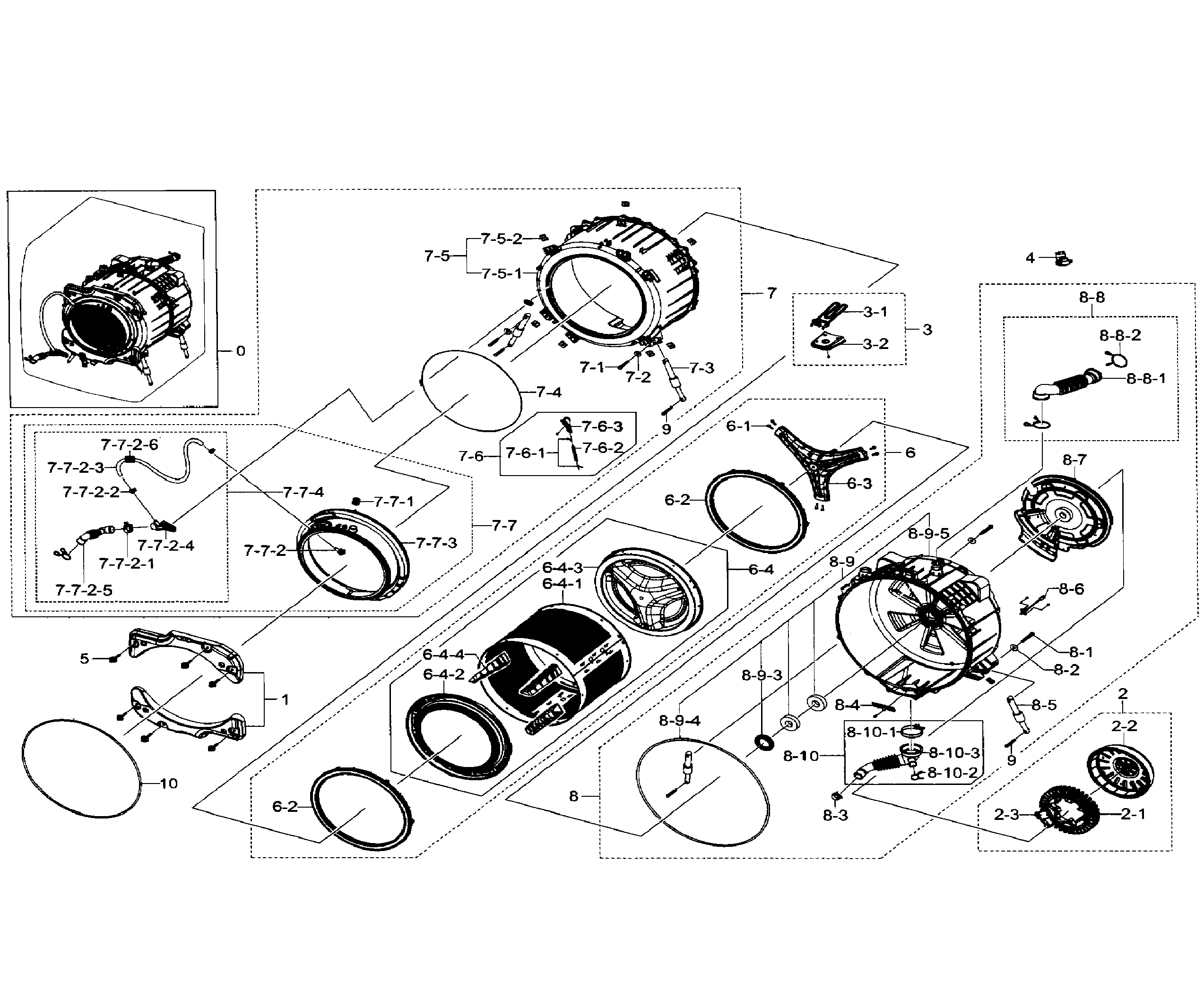 Samsung WF511ABW/XAA-01 tub & drum diagram