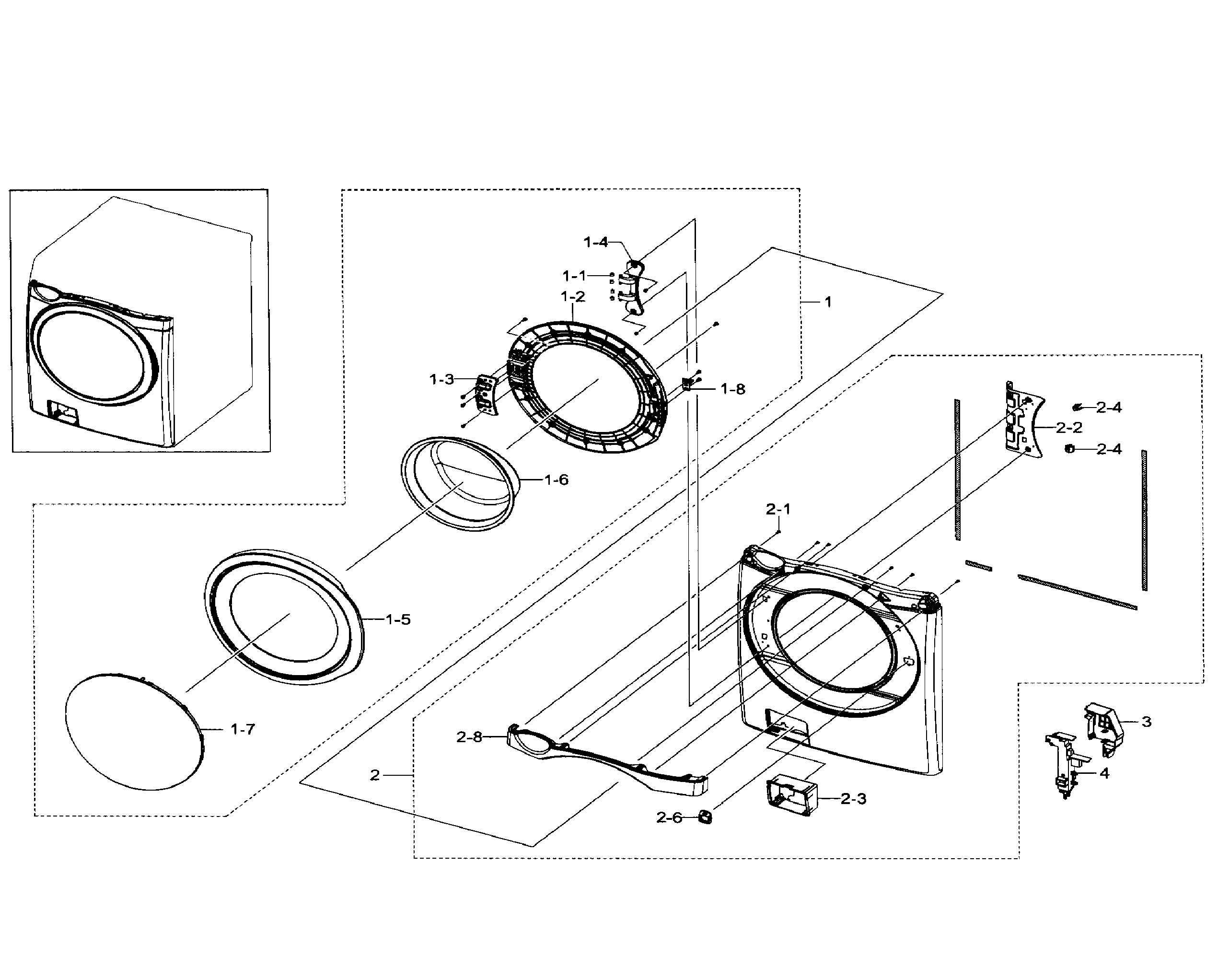 Samsung WF511ABW/XAA-01 frame front & door diagram