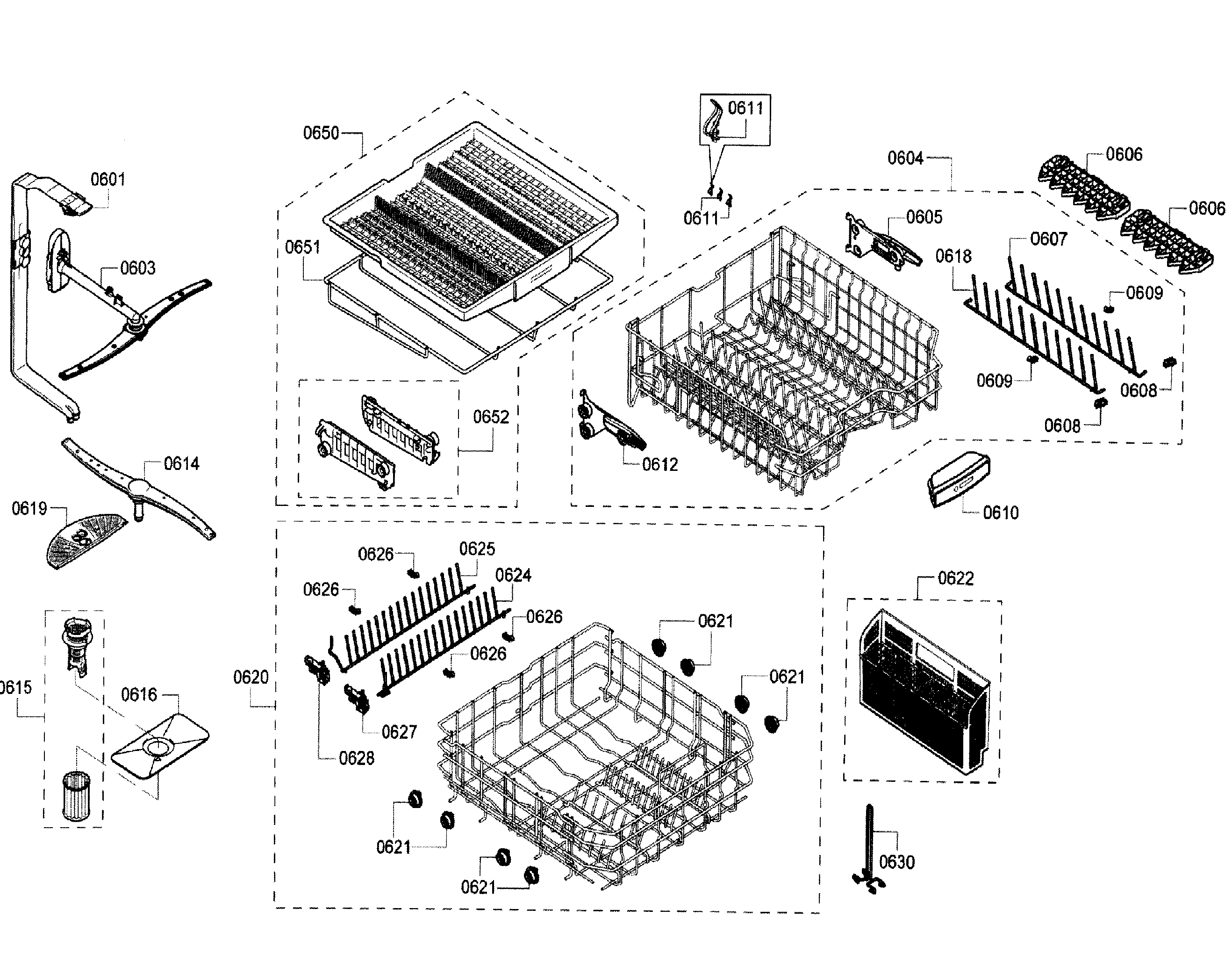 Bosch SHE68T55UC/07 baskets diagram