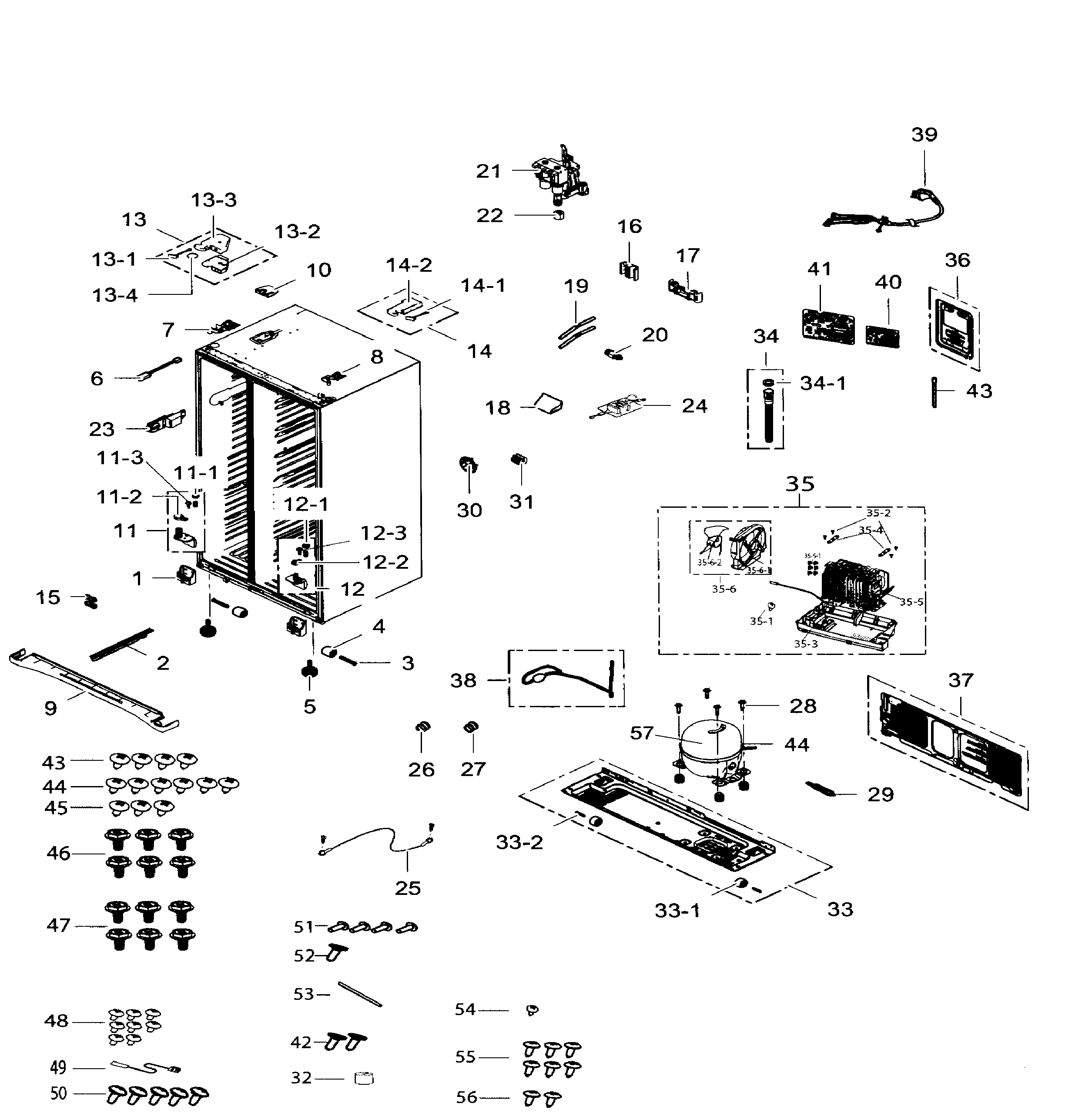 Samsung RS25H5111BC/AA-01 cabinet diagram