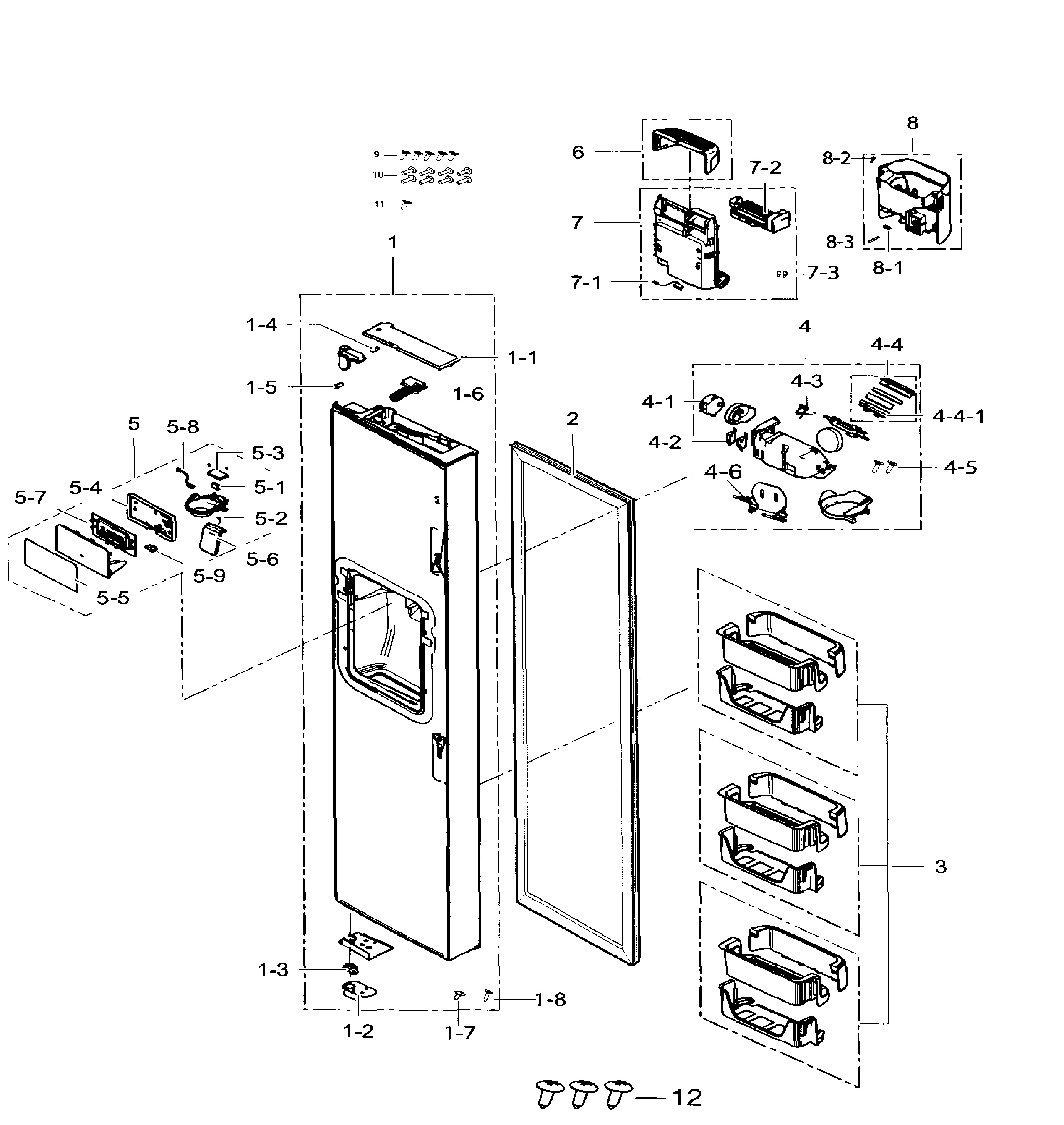 Samsung RS25H5111BC/AA-01 left door diagram