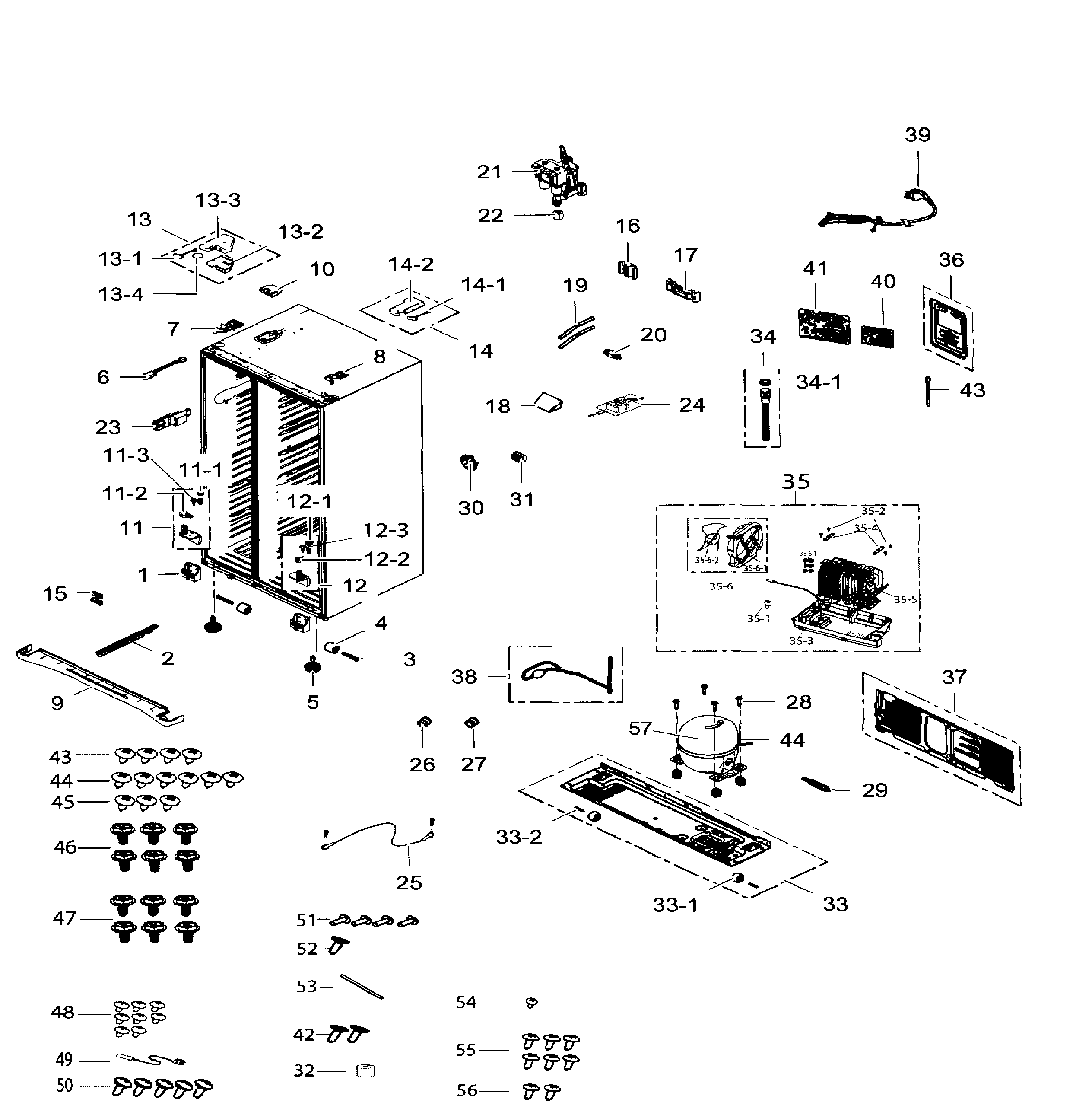 Samsung RS25H5111SR/AA-01 cabinet diagram