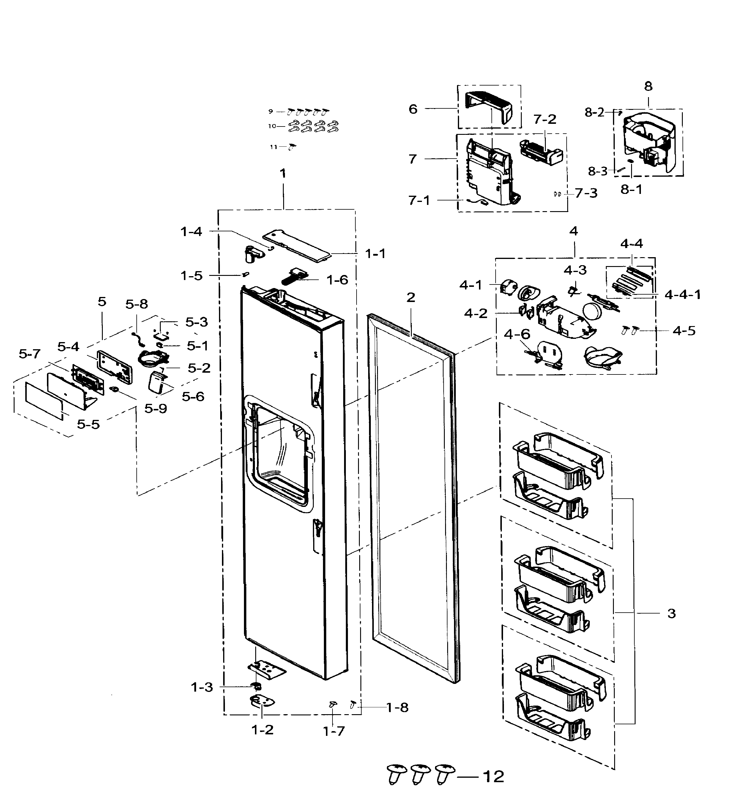 Samsung RS25H5111SR/AA-01 left door diagram