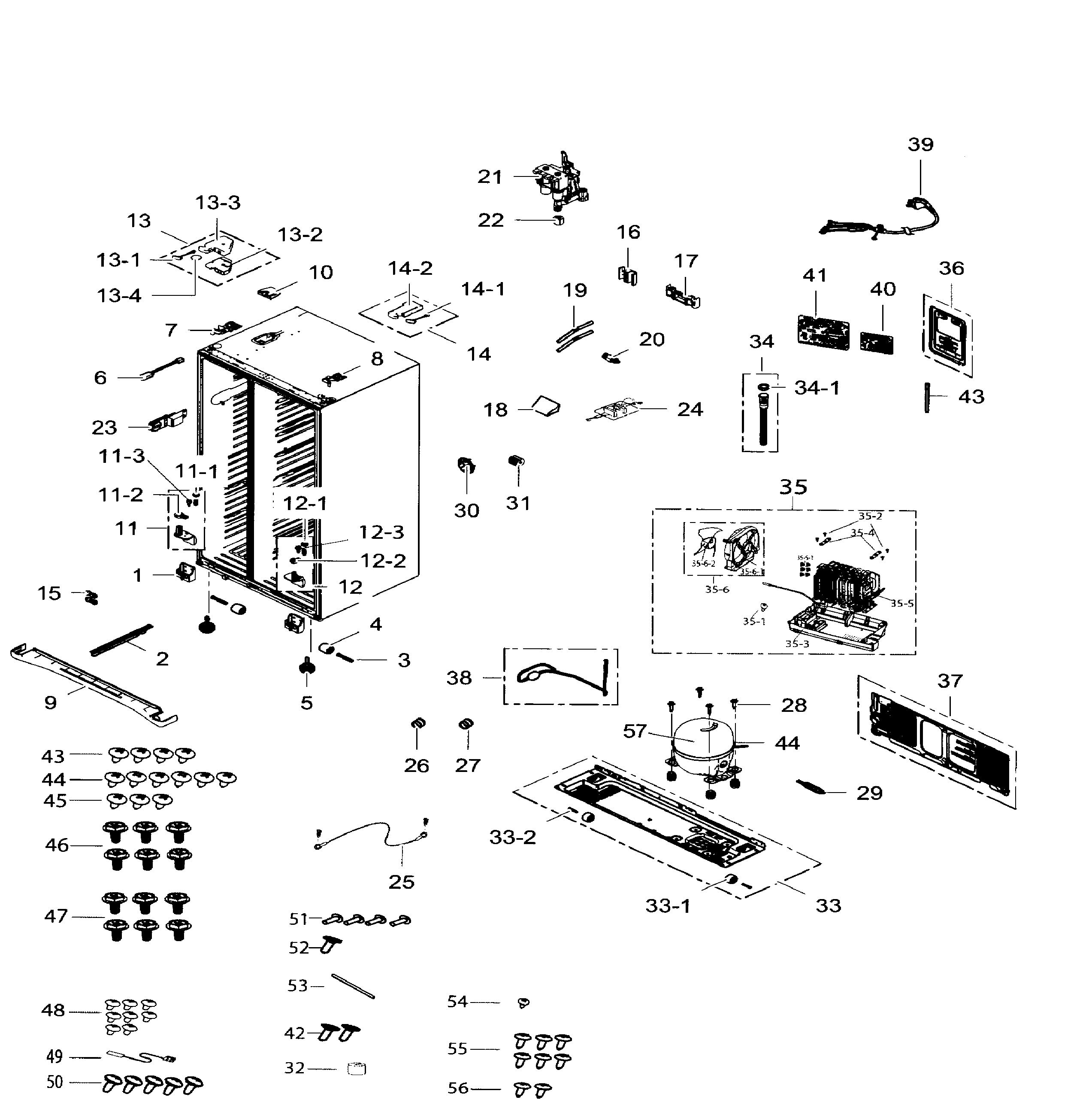 Samsung RS25H5111WW/AA-01 cabinet diagram