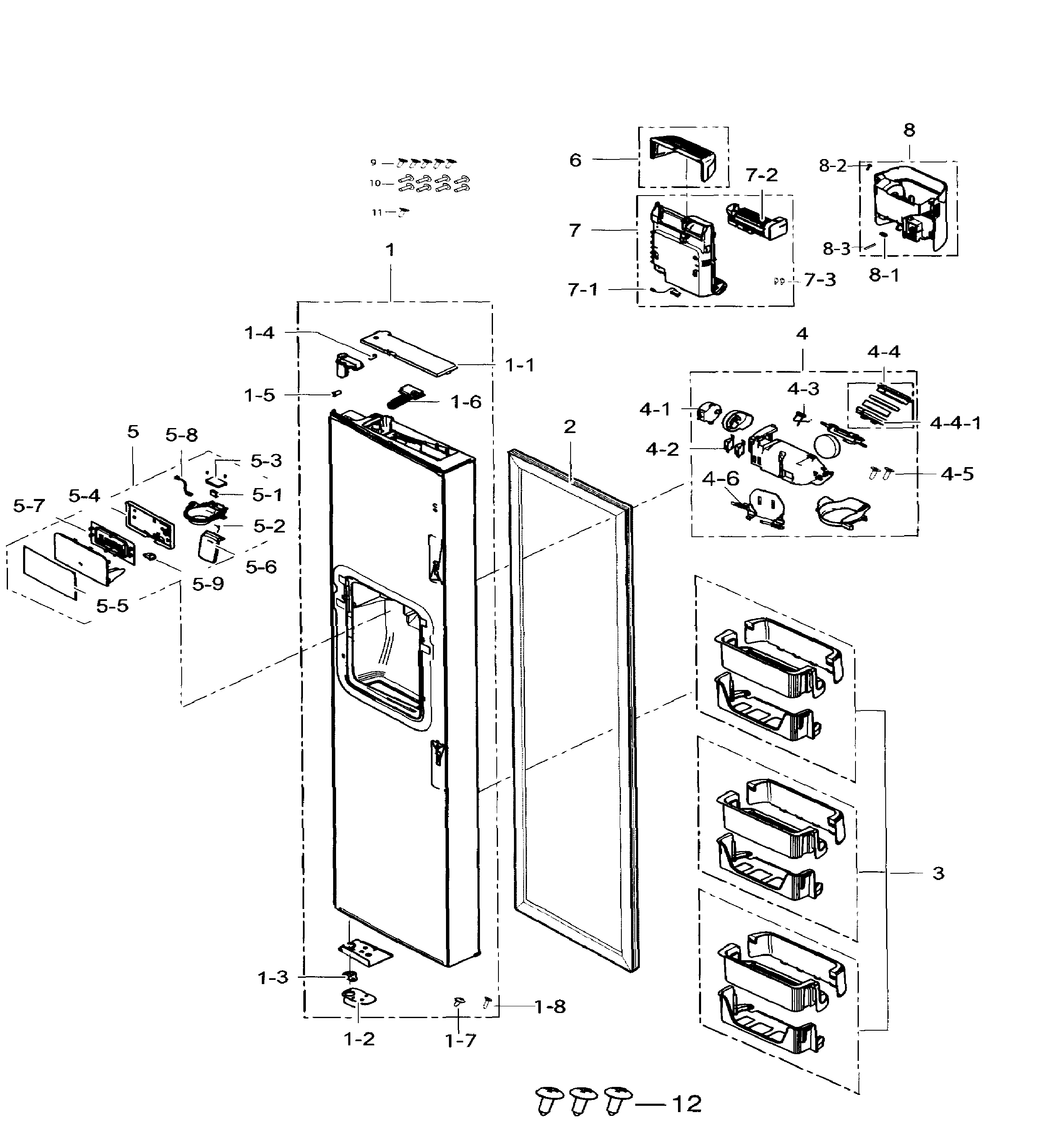 Samsung RS25H5111WW/AA-01 left door diagram