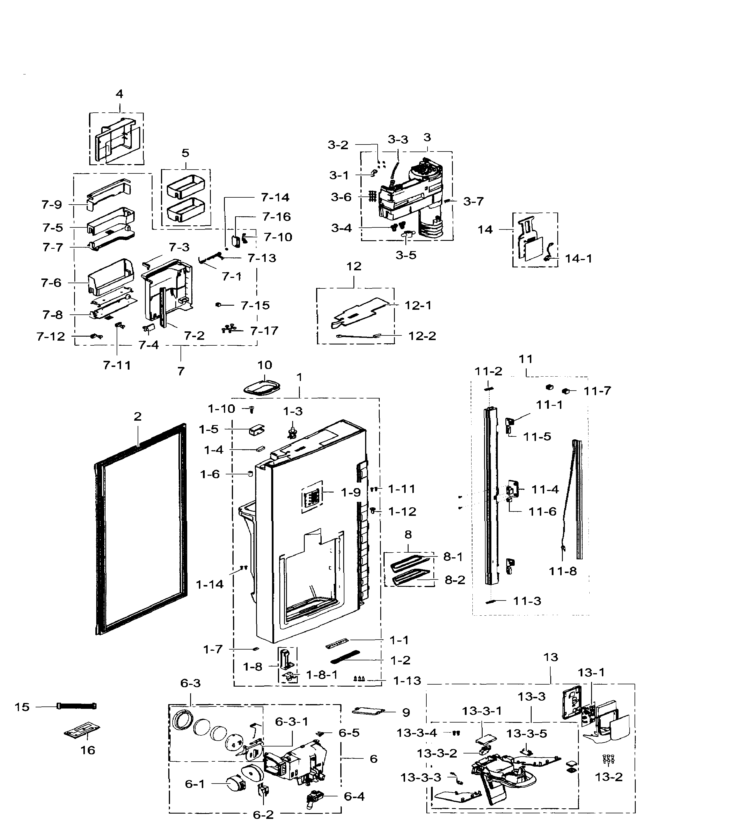 Samsung RF34H9960S4/AA-03 fridge door left diagram