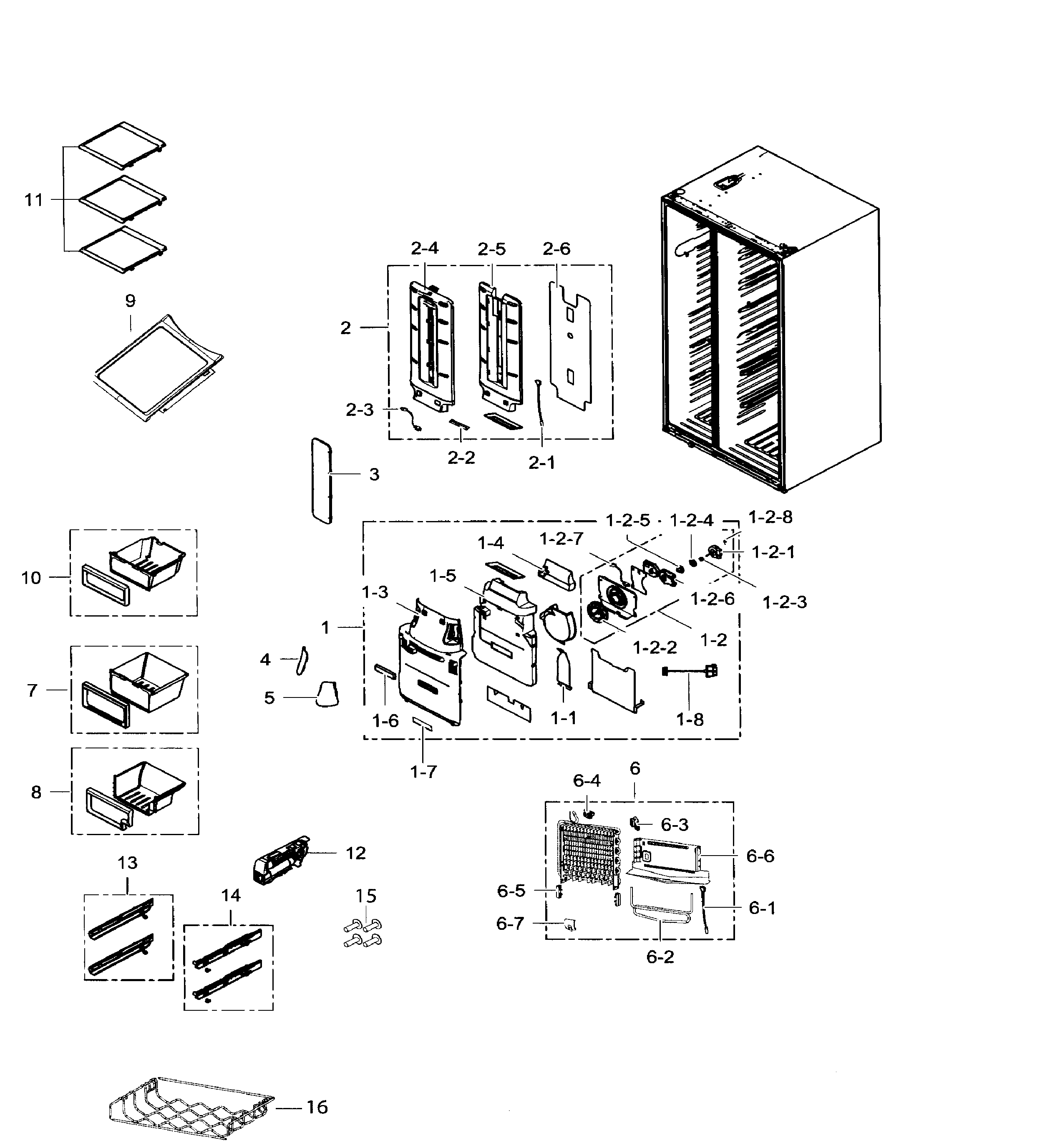 Samsung RS265TDBP/XAA-00 fridge diagram