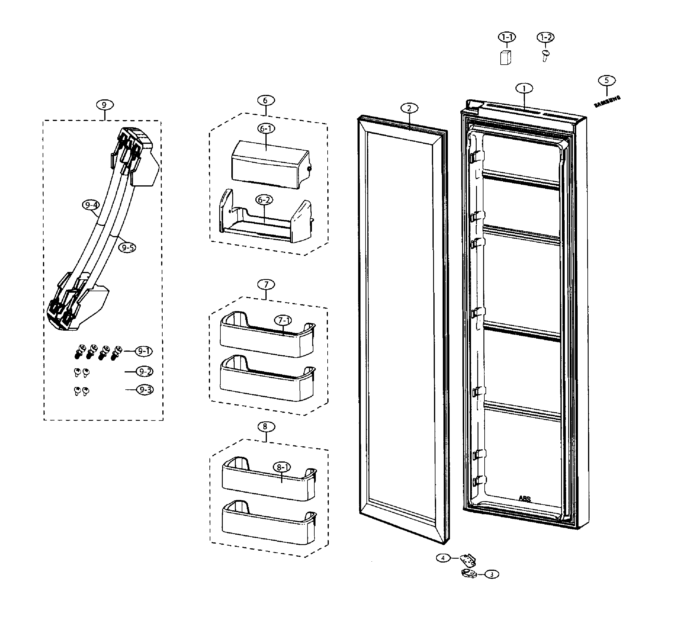 Samsung RS25H5000WW/AA-01 right door diagram