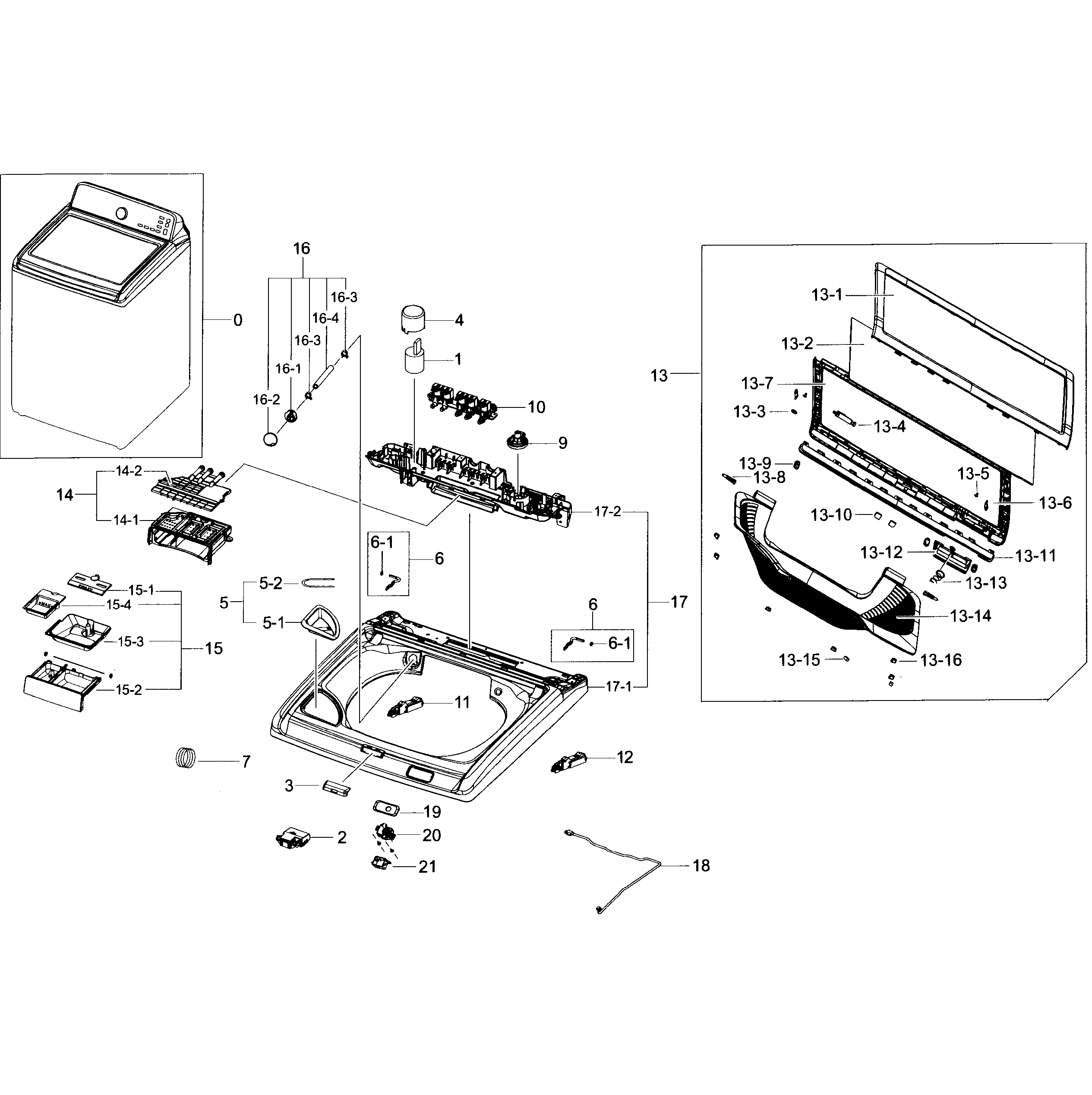 Samsung WA48J7770AP/A2-01 top section diagram