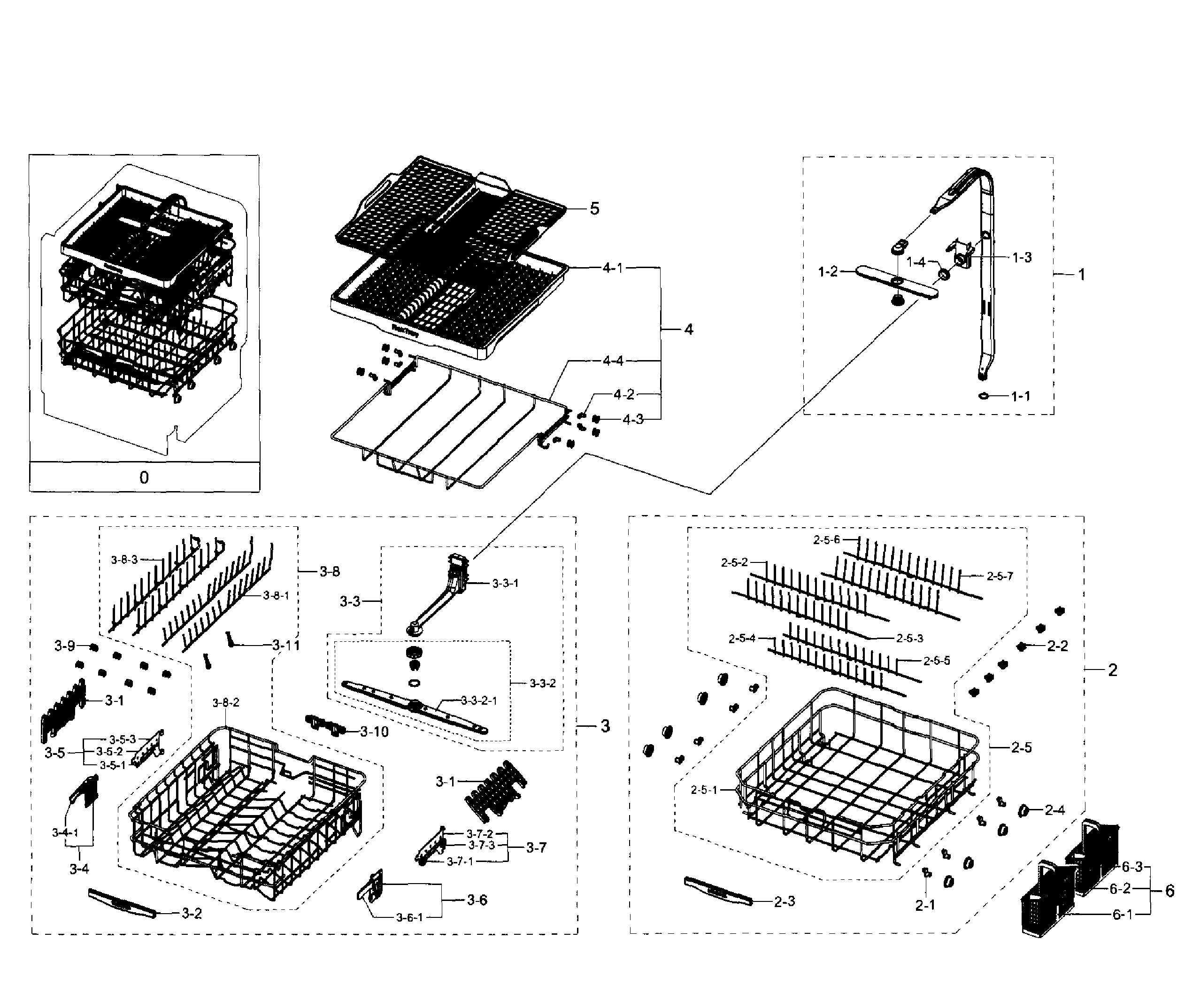 Samsung DW80H9950US/AA-01 baskets diagram