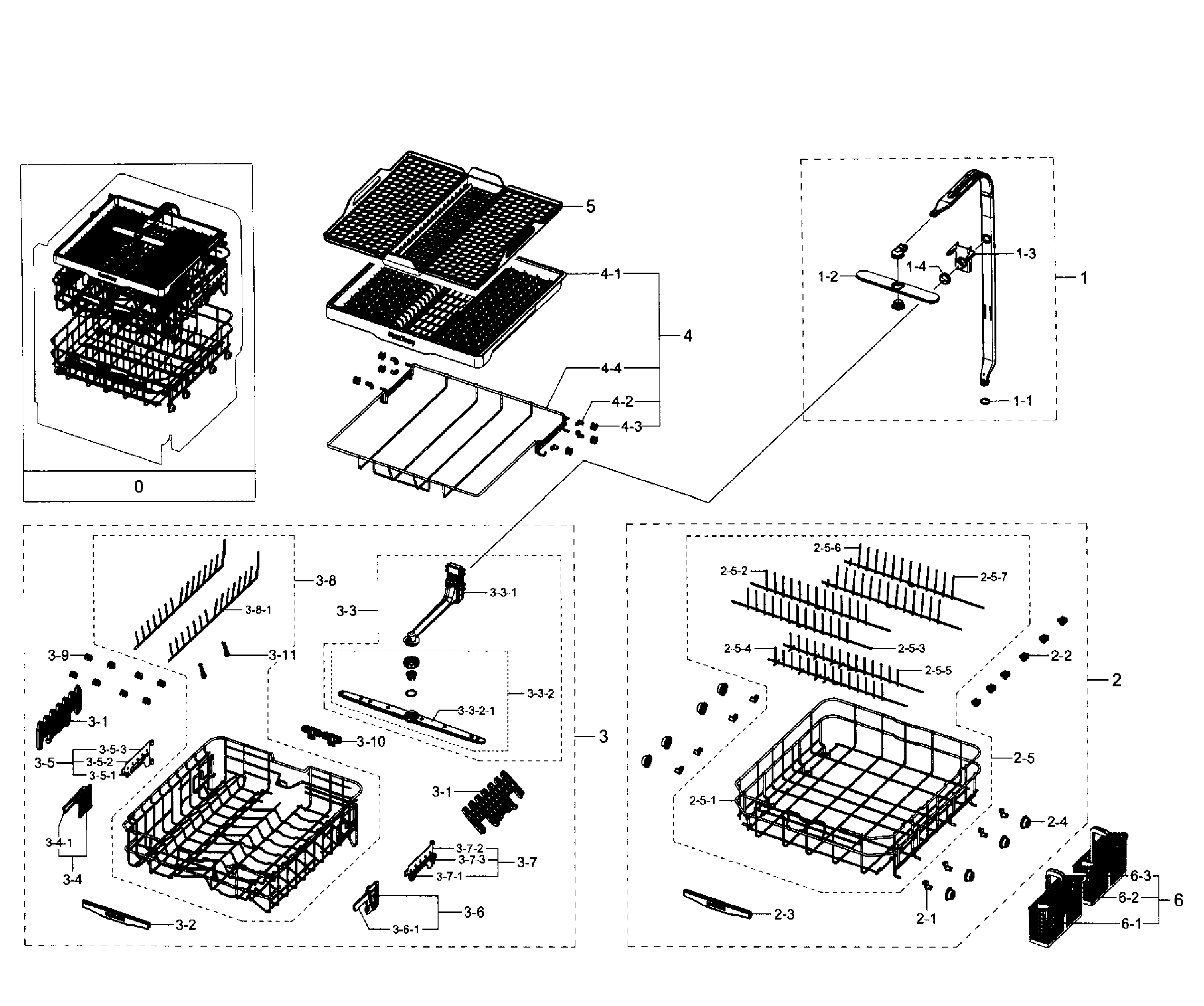 Samsung DW80J9945US/AA-01 baskets diagram