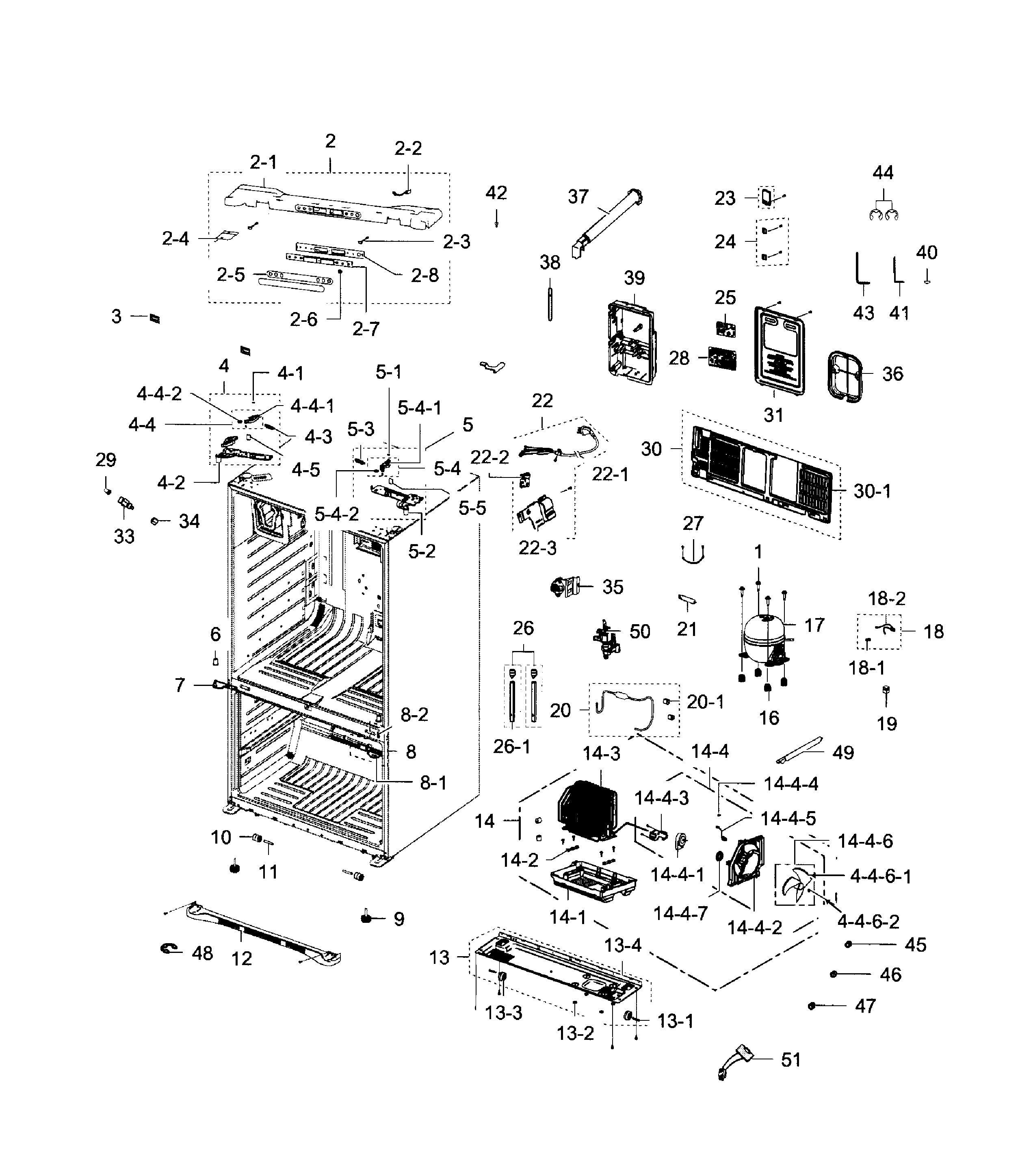 Samsung RFG293HARS/XAA-03 cabinet diagram