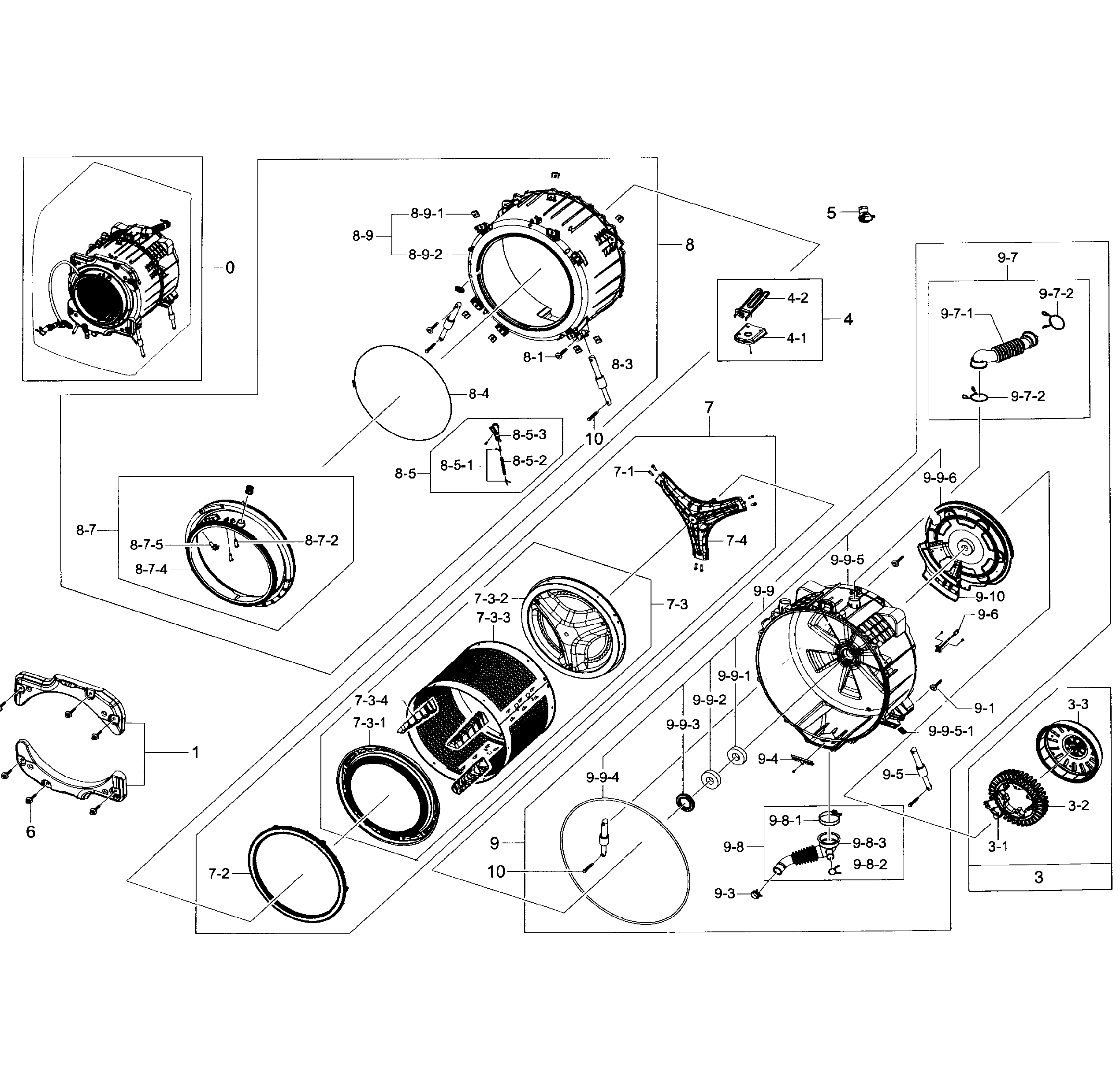 Samsung WF45H6100AP/A2-01 tub/drum section diagram
