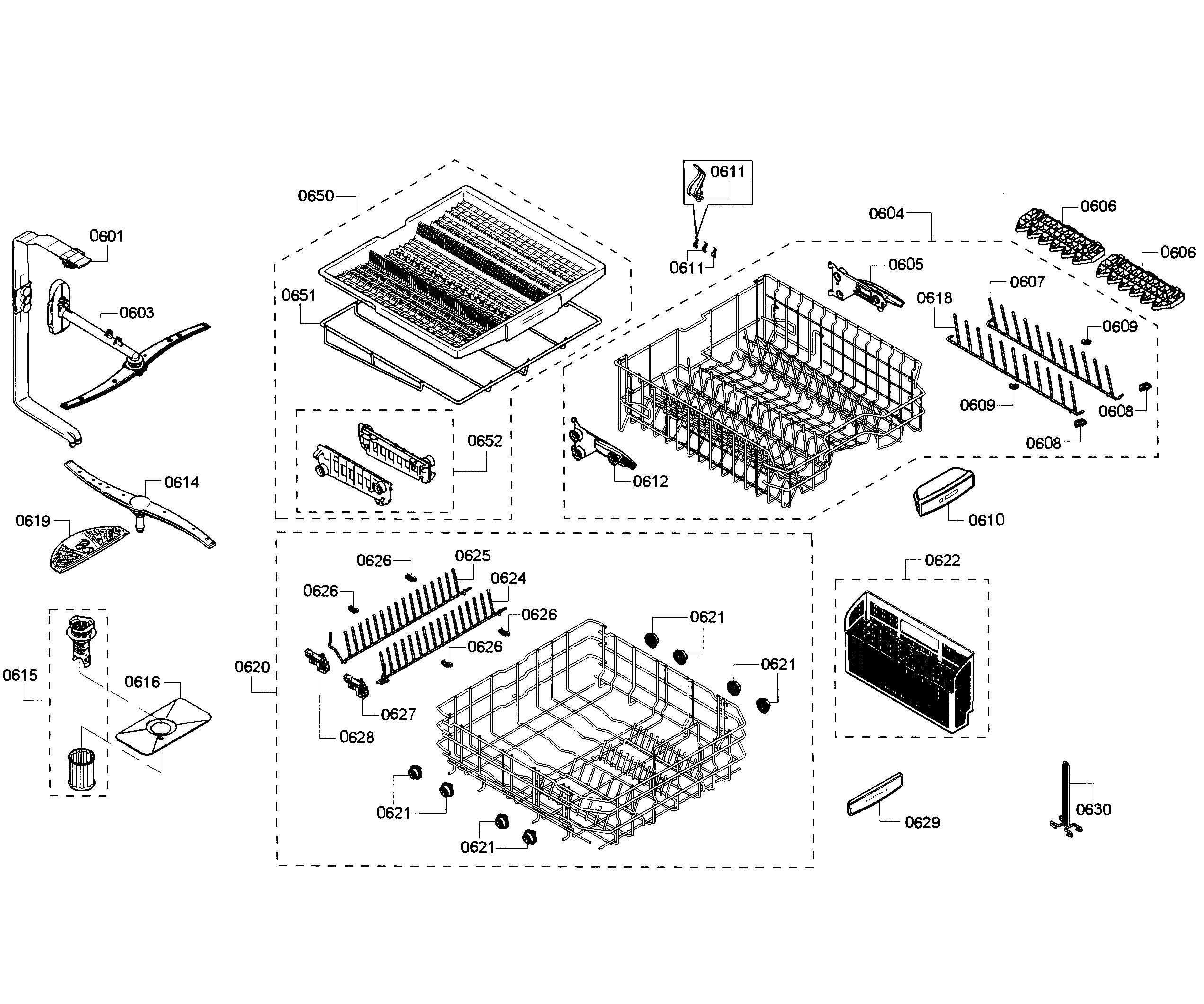 Bosch SHP68T55UC/07 baskets diagram