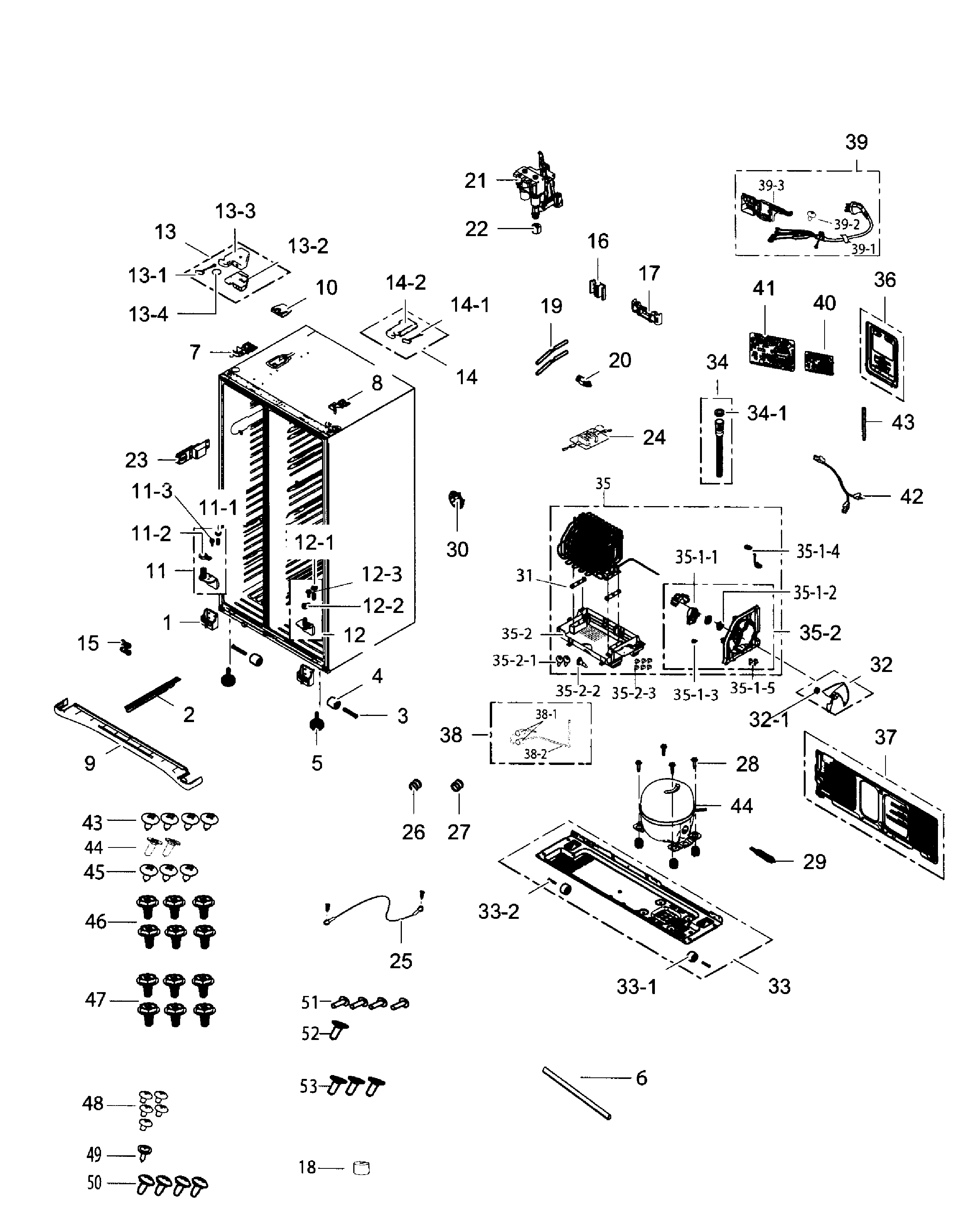 Samsung RS267TDRS/XAA-00 cabinet diagram