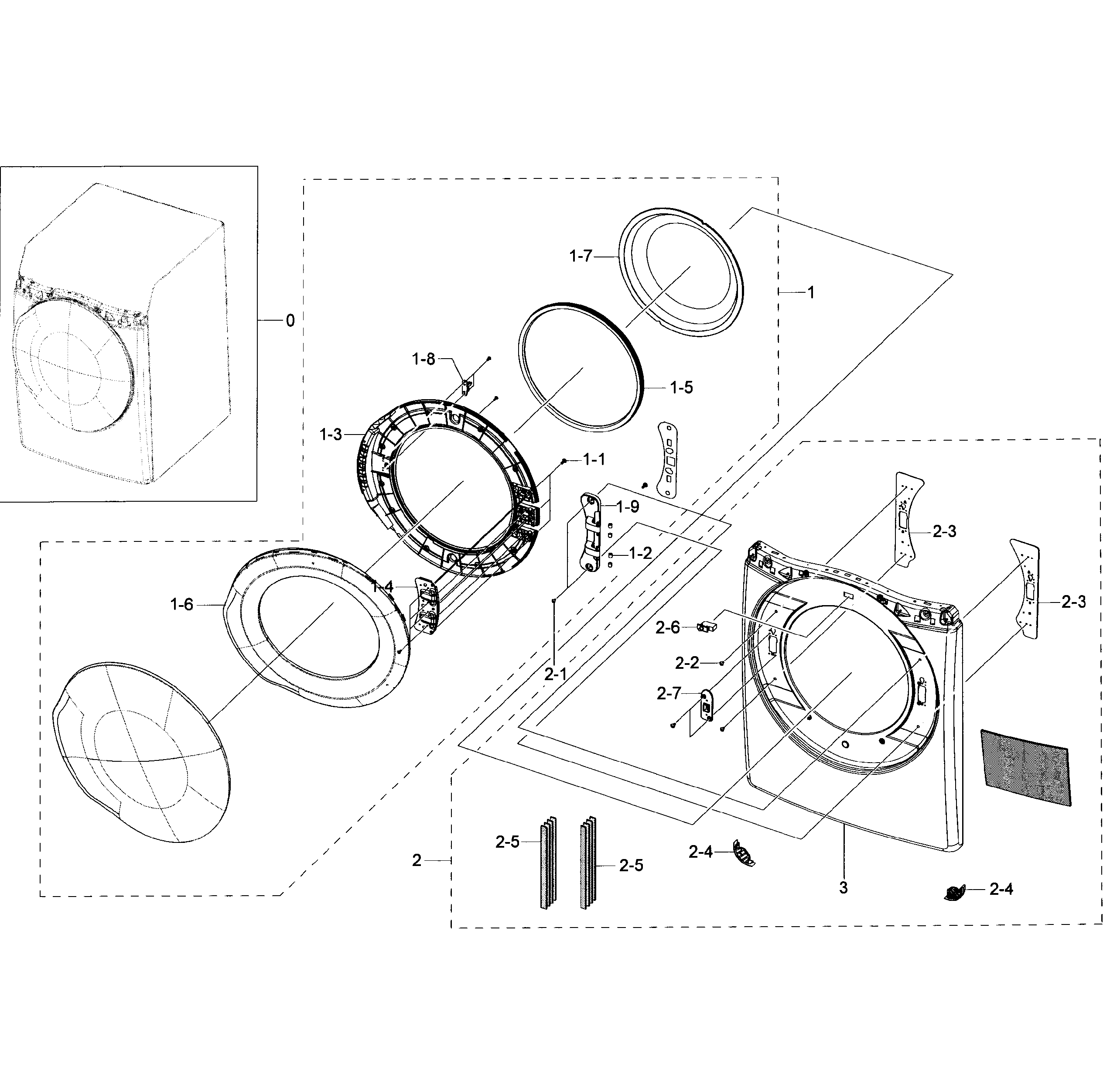 Samsung DV50K7500GV/A3-00 frame front & door diagram